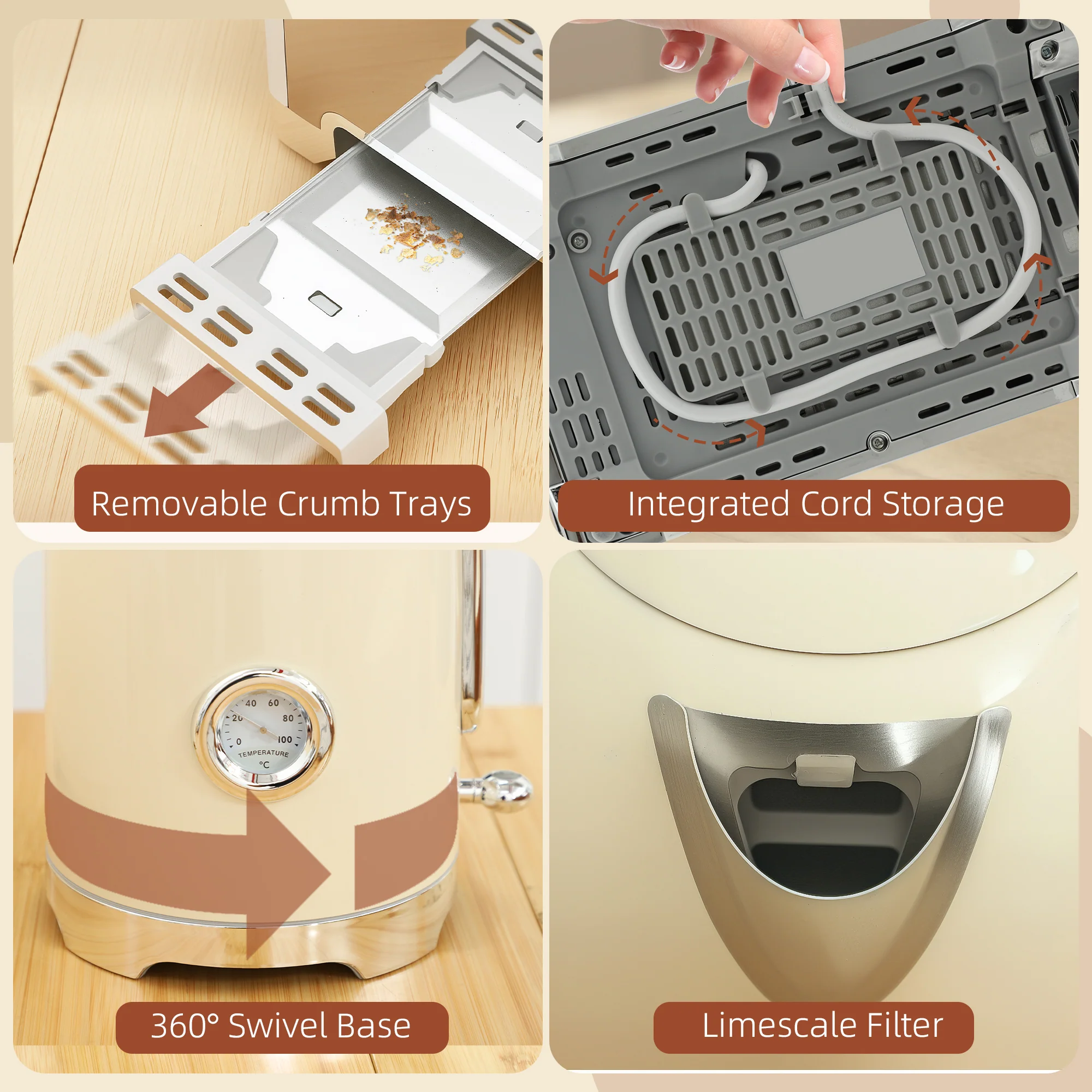 HOMCOM Kettle And Toaster Set With Temperature Gauge, Crumb Tray - Image 18