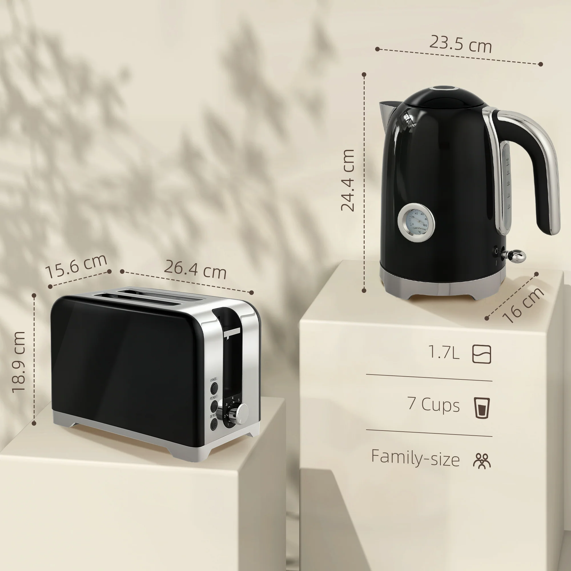 HOMCOM Kettle And Toaster Set With Temperature Gauge, Crumb Tray - Image 3