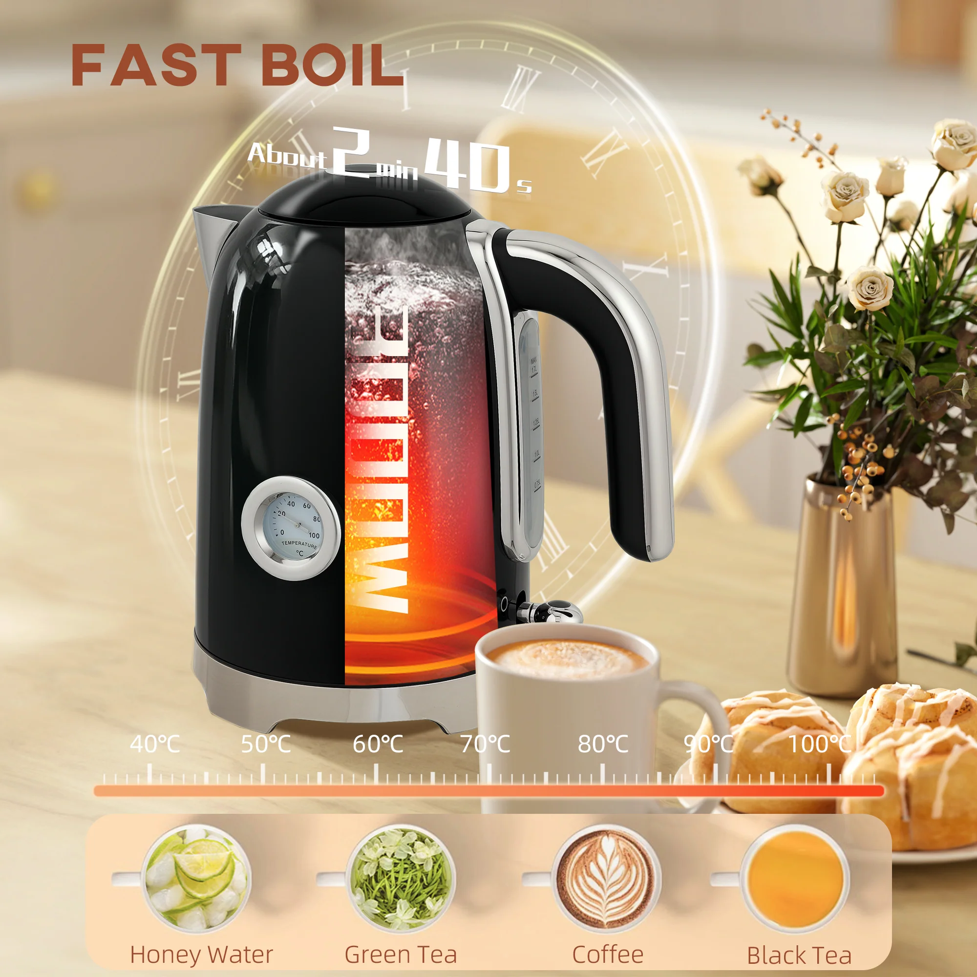 HOMCOM Kettle And Toaster Set With Temperature Gauge, Crumb Tray - Image 4