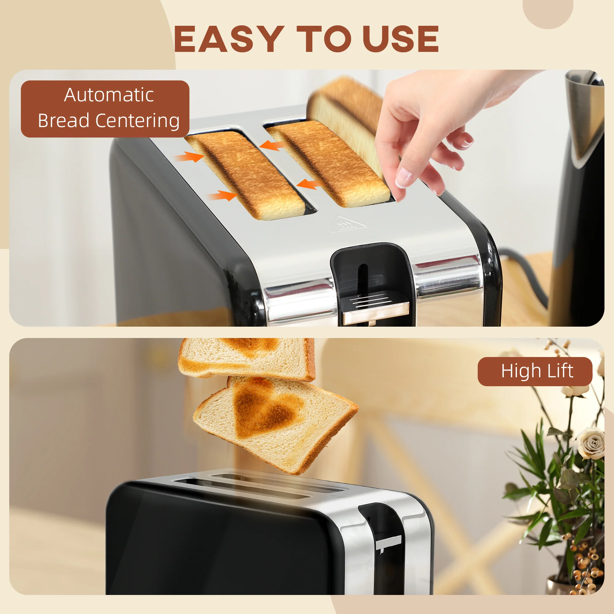HOMCOM Kettle And Toaster Set With Temperature Gauge, Crumb Tray - Image 8
