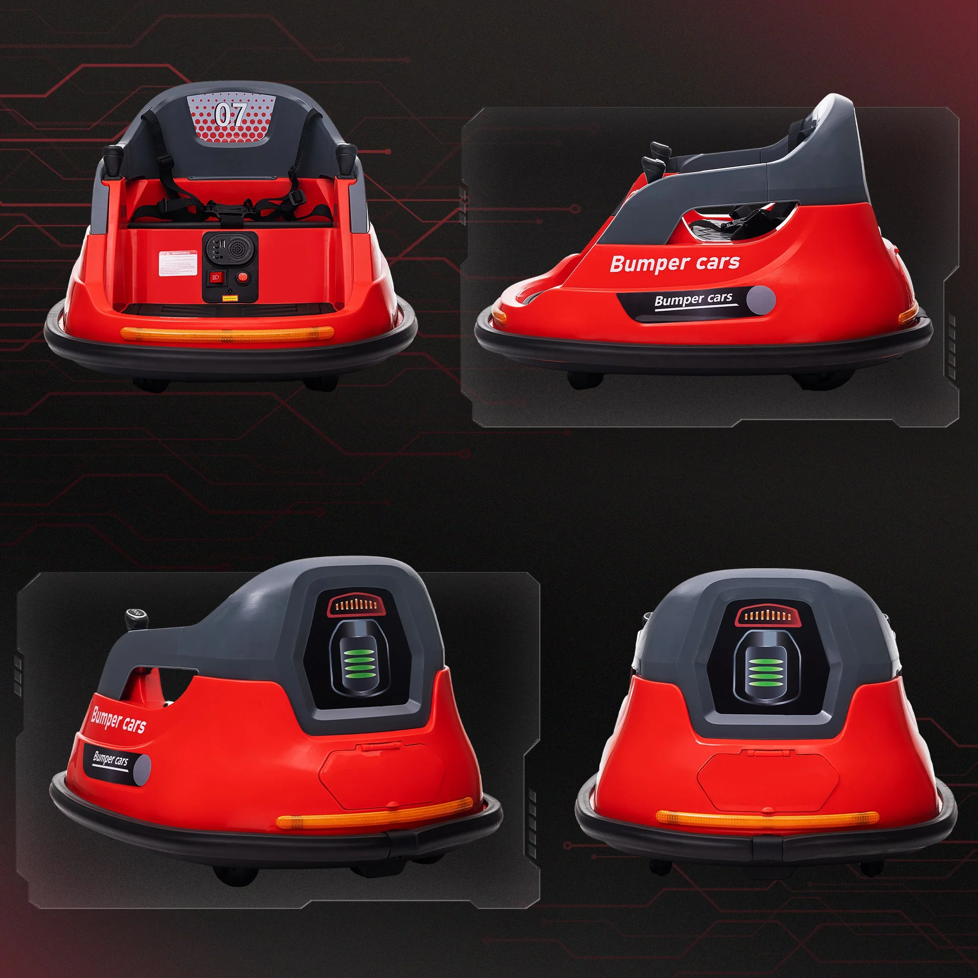 HOMCOM Kids Bumper Car w/ 360-Degree Rotation Spin, Lights, Music - Red - Image 8