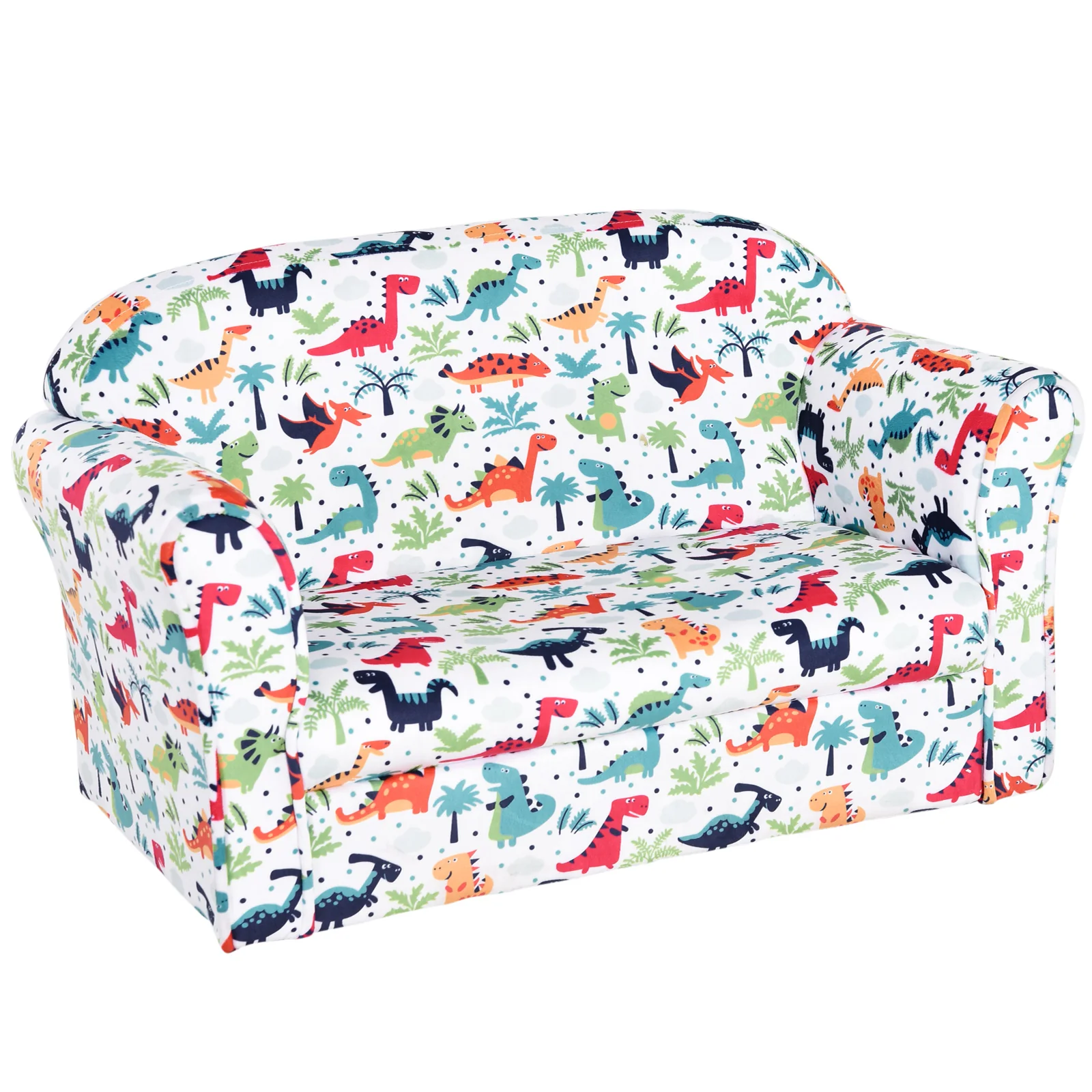HOMCOM Kids Cartoon Dinosaur Wooden Frame 2-Seater Sofa Blue