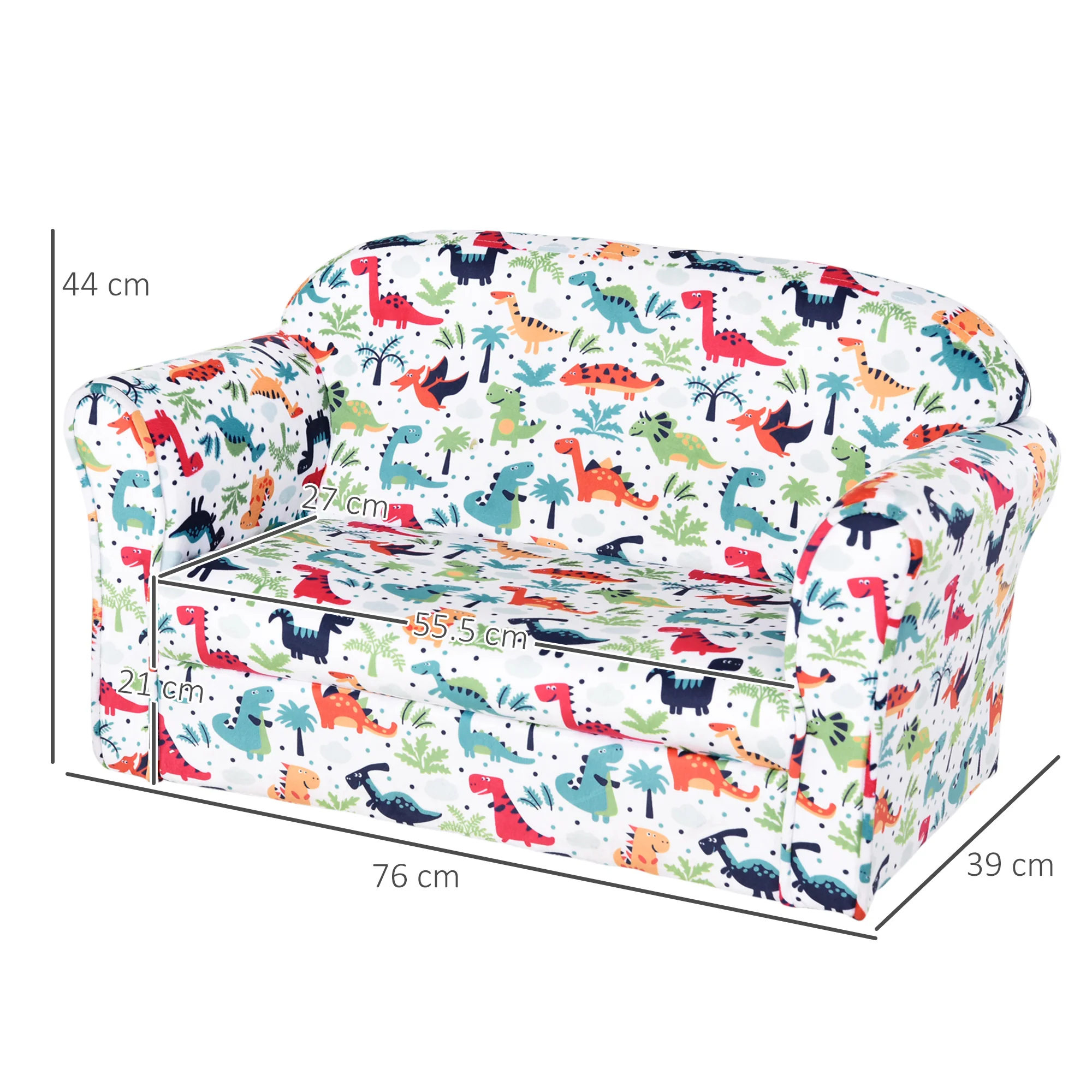 HOMCOM Kids Cartoon Dinosaur Wooden Frame 2-Seater Sofa Blue - Image 5