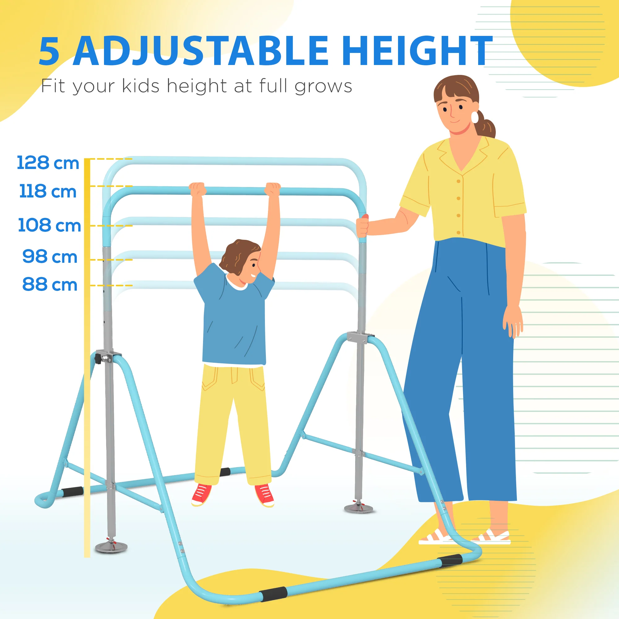 HOMCOM Kids Pink Gymnastic Bar W/ Adjustable Height, Foldable Training Bar - Image 12