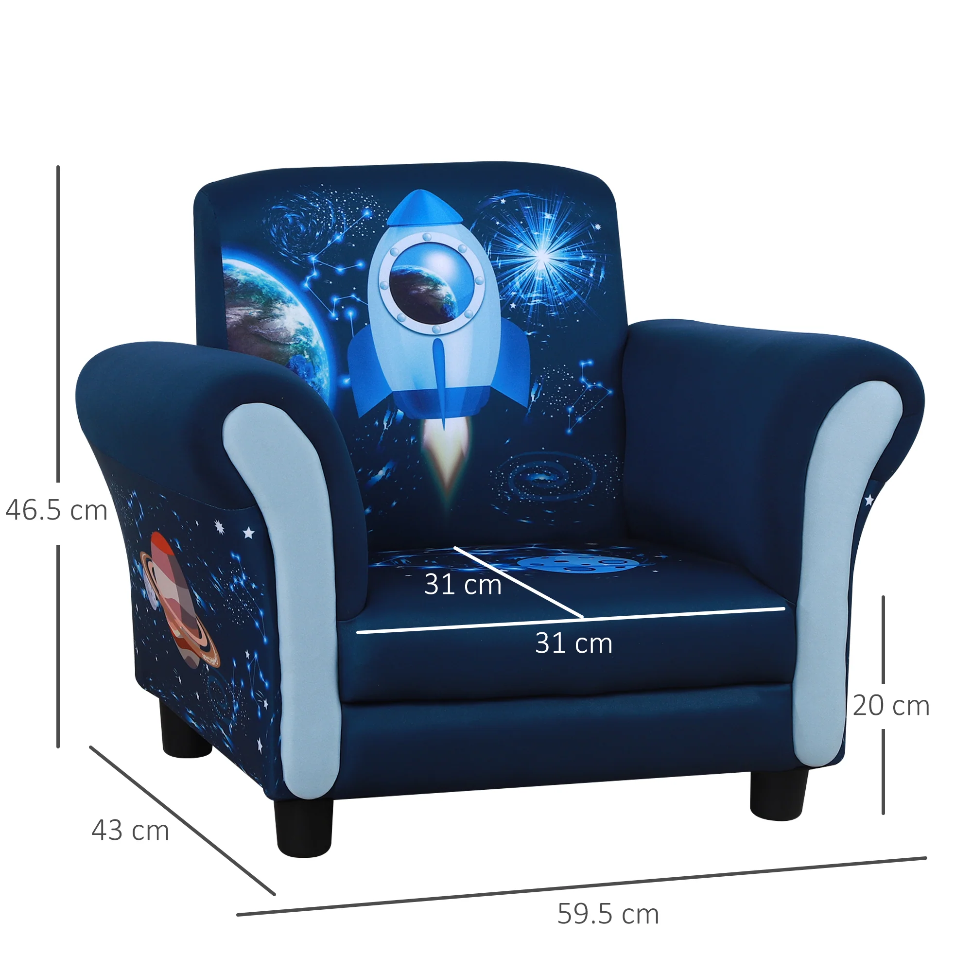 HOMCOM Kids Polyester Upholstered Outer-Space Armchair Blue/Yellow - Image 2