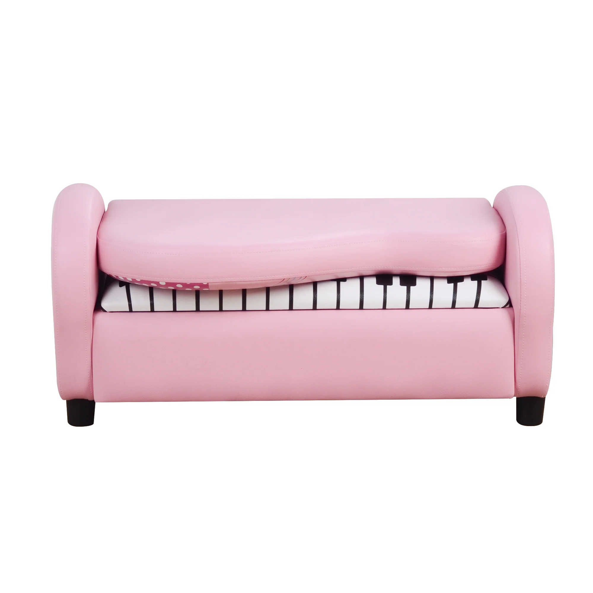 HOMCOM Kids PVC 2-Seater Musical-Theme Sofa Piano Shape Multi-Functional 2 Seats Couch Storage Box Soft Sturdy Pink - Image 7