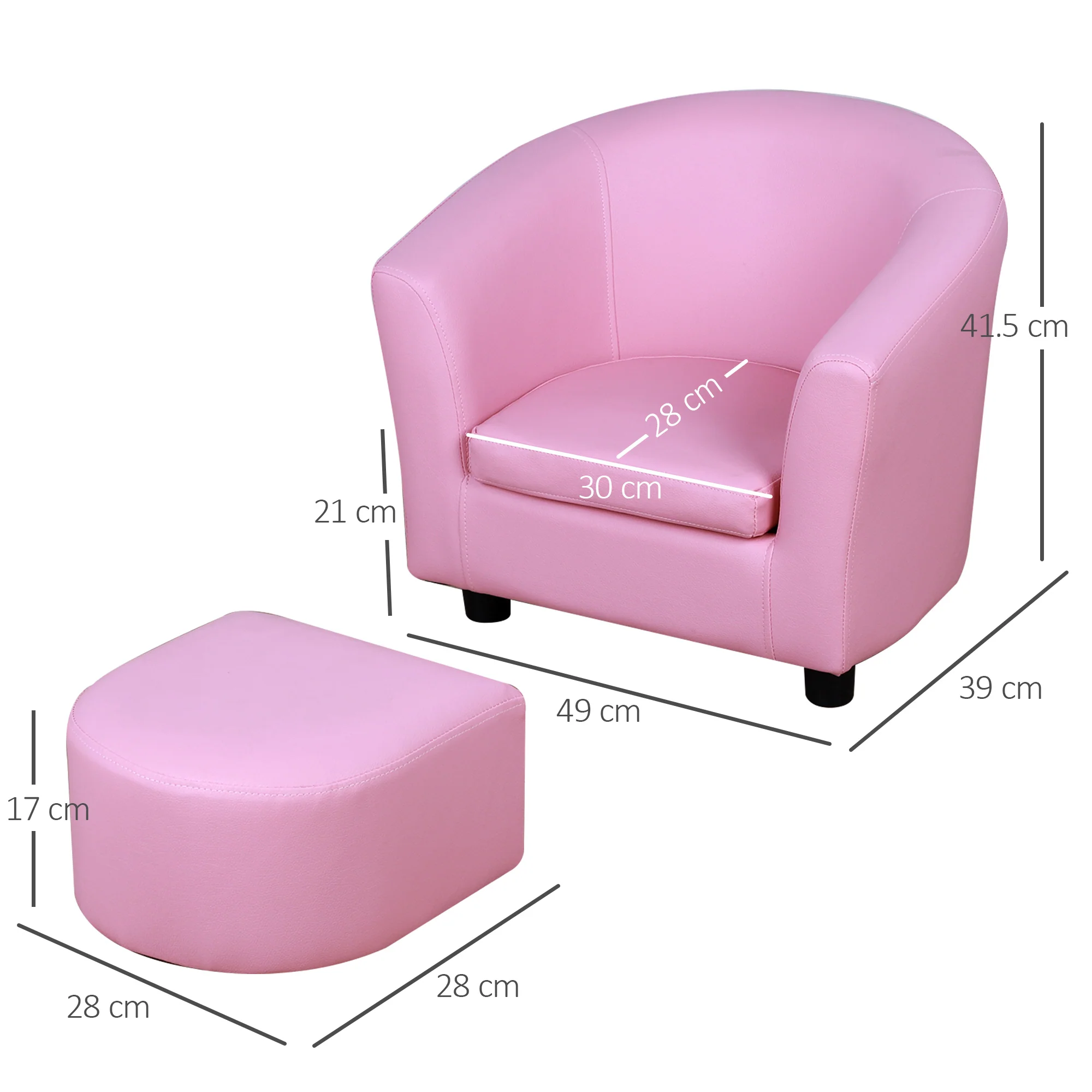 HOMCOM Kids PVC Upholstered Armchair w/ Foot Stool Pink - Image 2