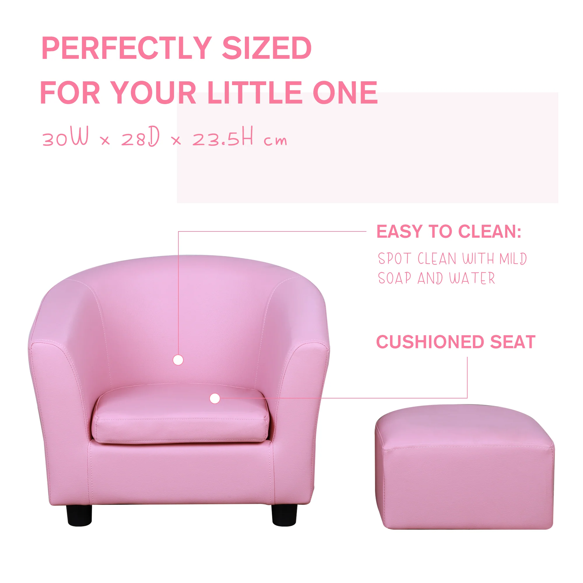 HOMCOM Kids PVC Upholstered Armchair w/ Foot Stool Pink - Image 4