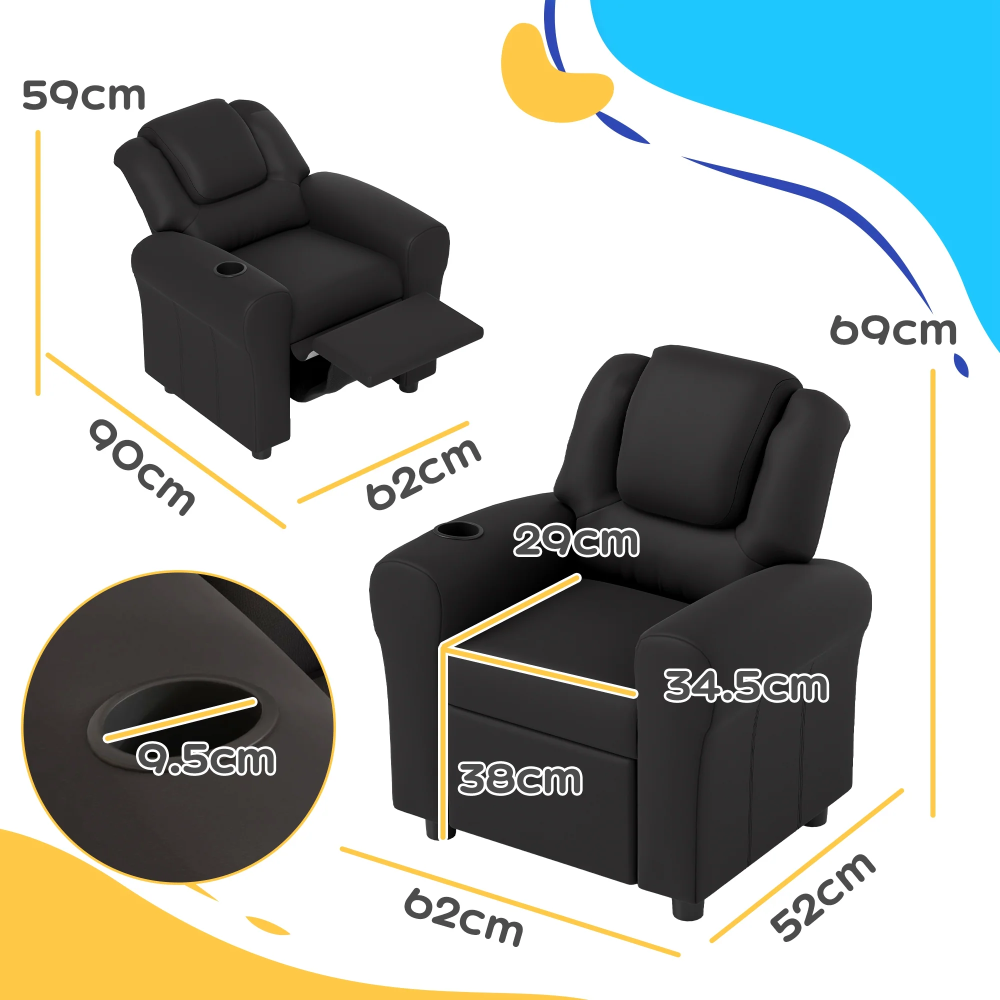 HOMCOM Kids Recliner Chair with Adjustable Backrest and Footrest, Beige - Image 5