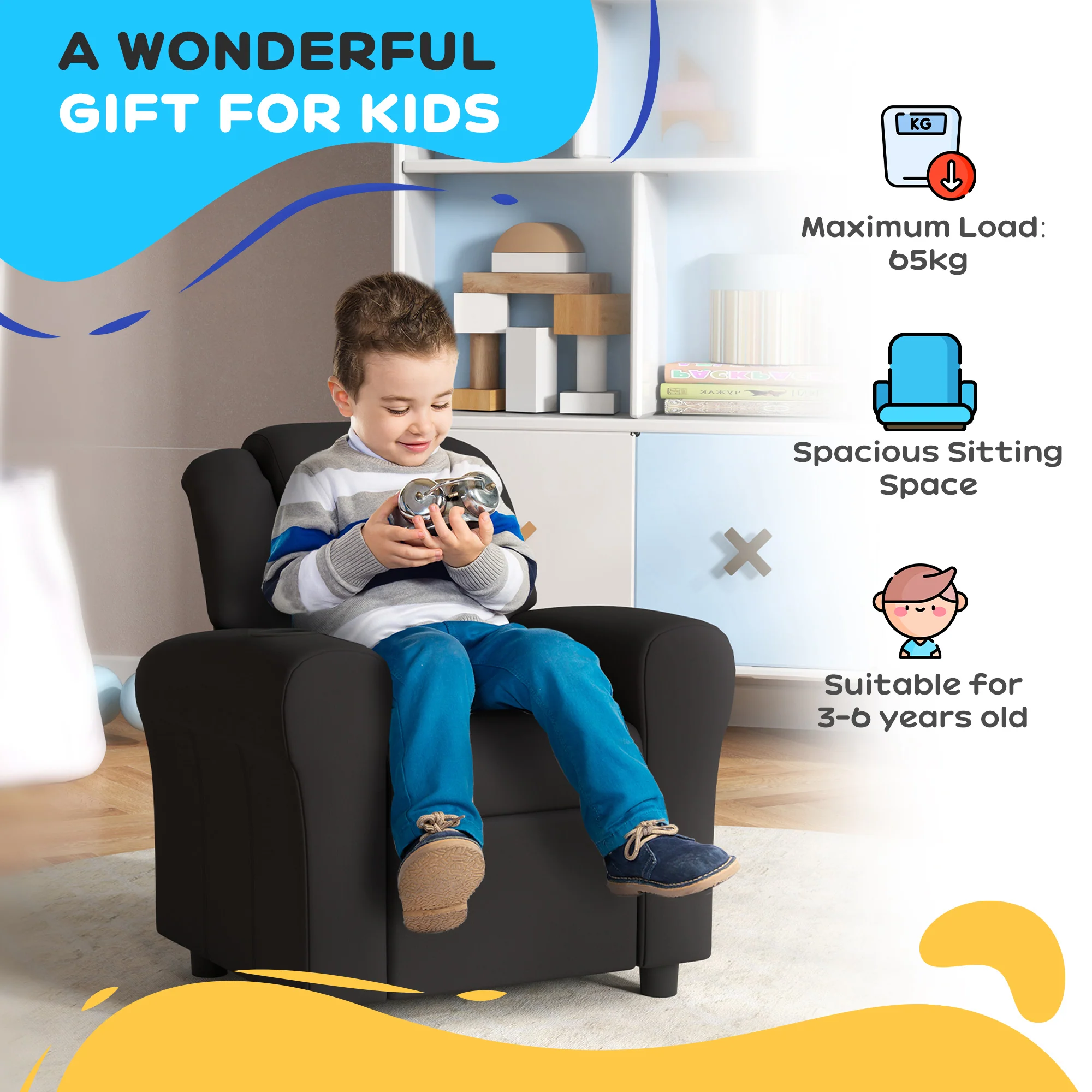 HOMCOM Kids Recliner Chair with Adjustable Backrest and Footrest, Beige - Image 8