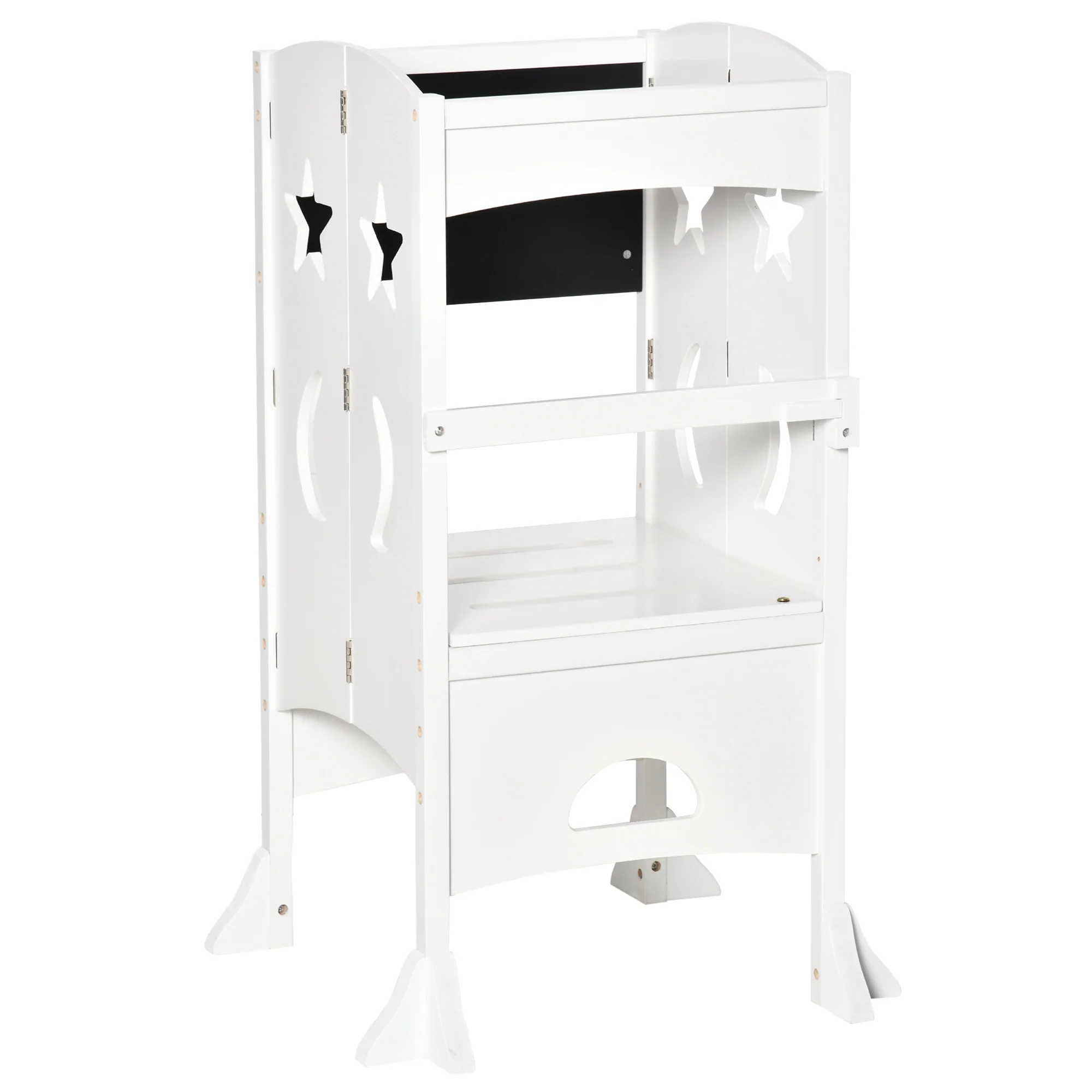HOMCOM Kids Step Stool Toddler Kitchen Stool with Blackboard Lockable Handrail