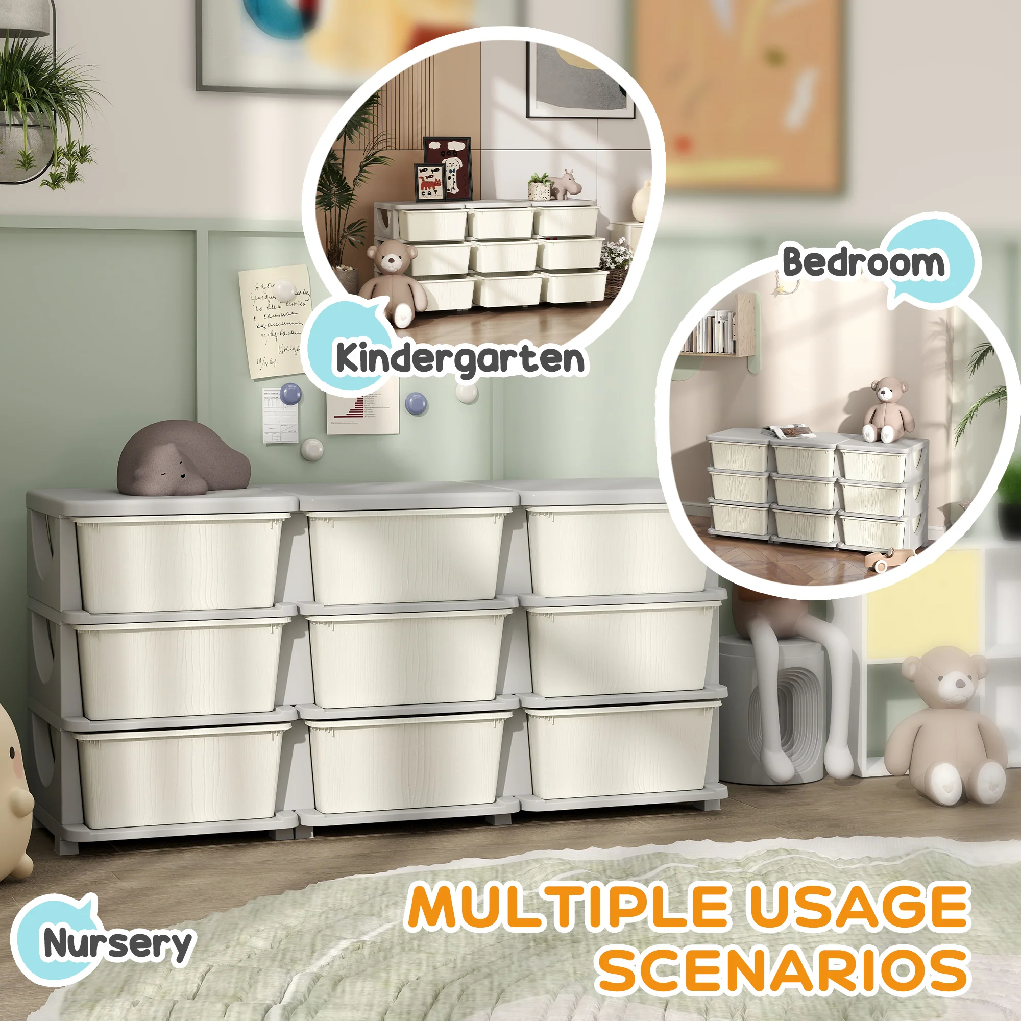 HOMCOM Kids Storage Units With Drawers 3 Tier Chest Dresser Tower - Image 13