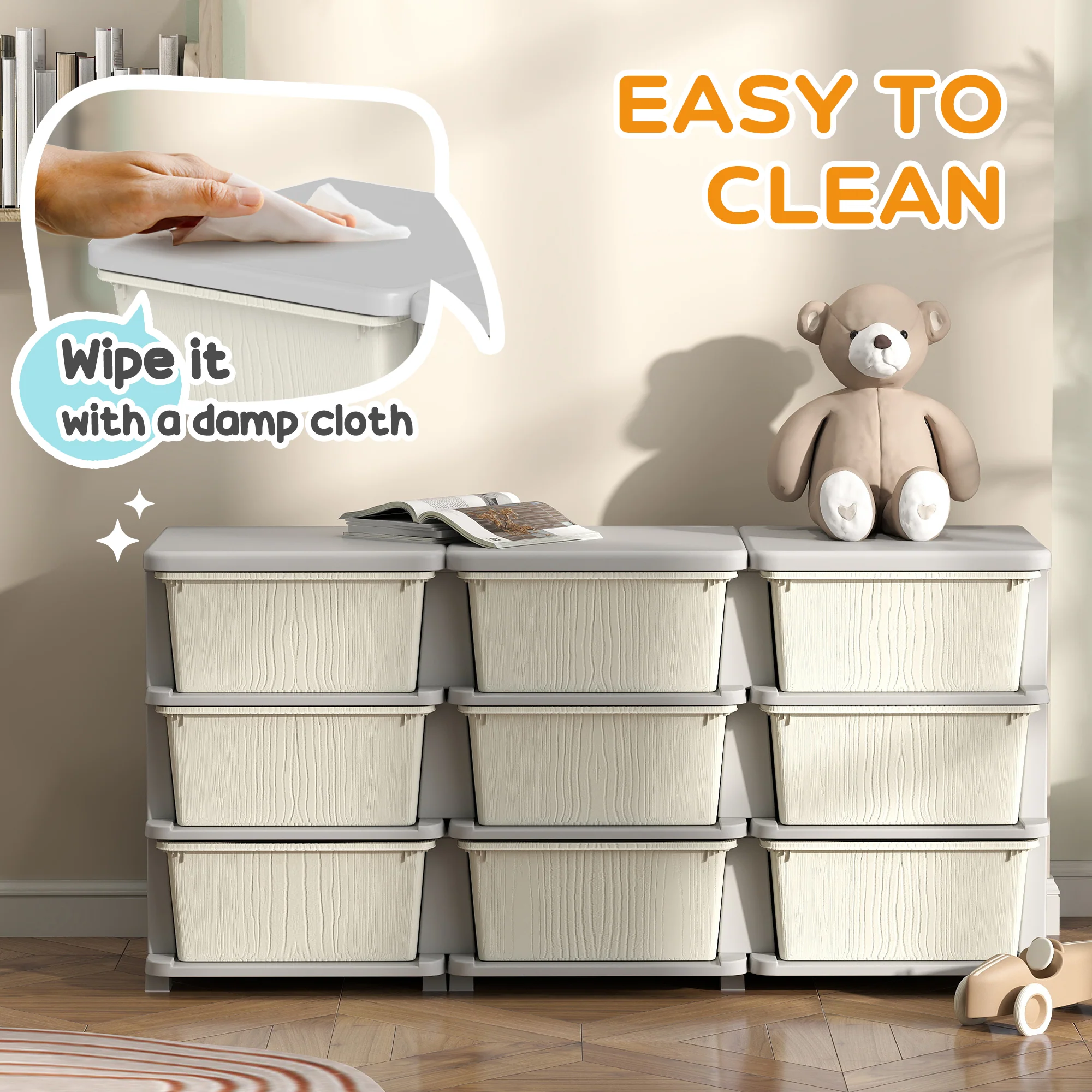 HOMCOM Kids Storage Units With Drawers 3 Tier Chest Dresser Tower - Image 15