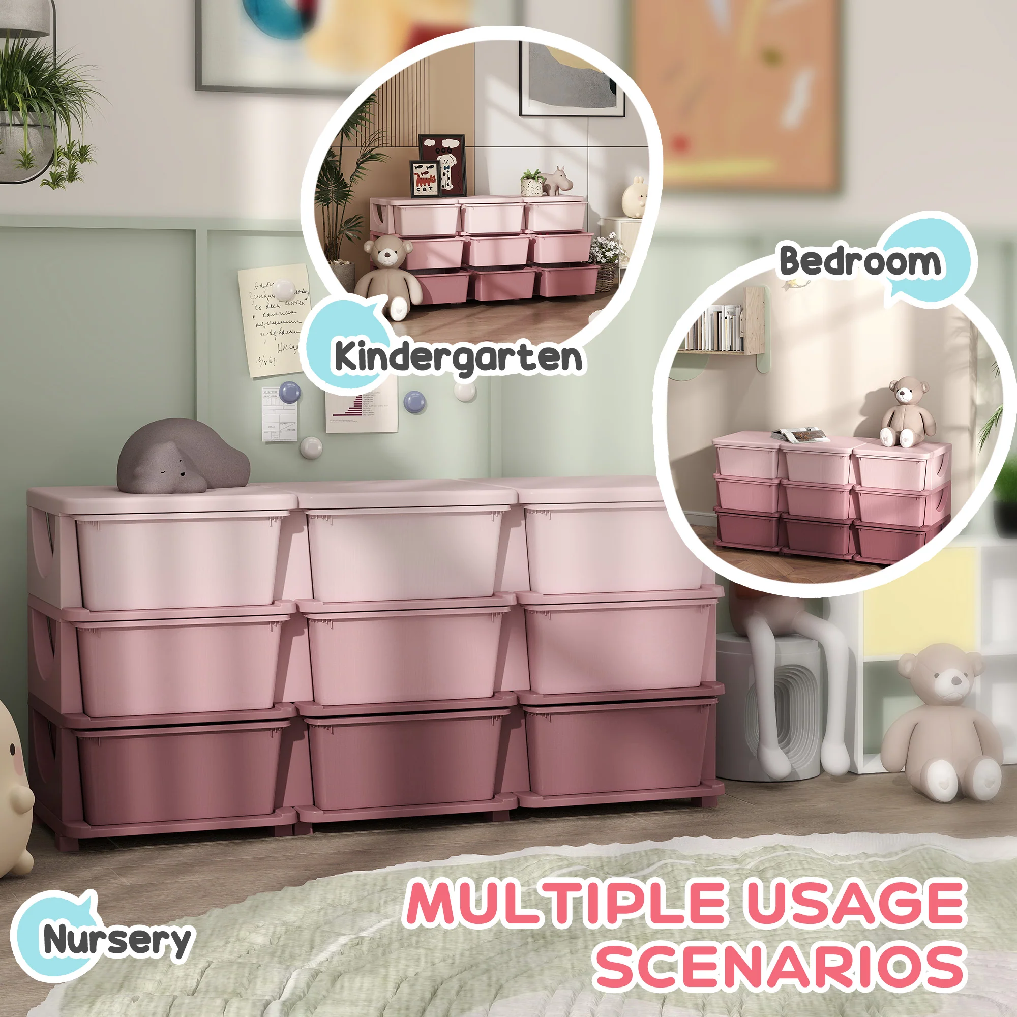 HOMCOM Kids Storage Units With Drawers 3 Tier Chest Dresser Tower - Image 22