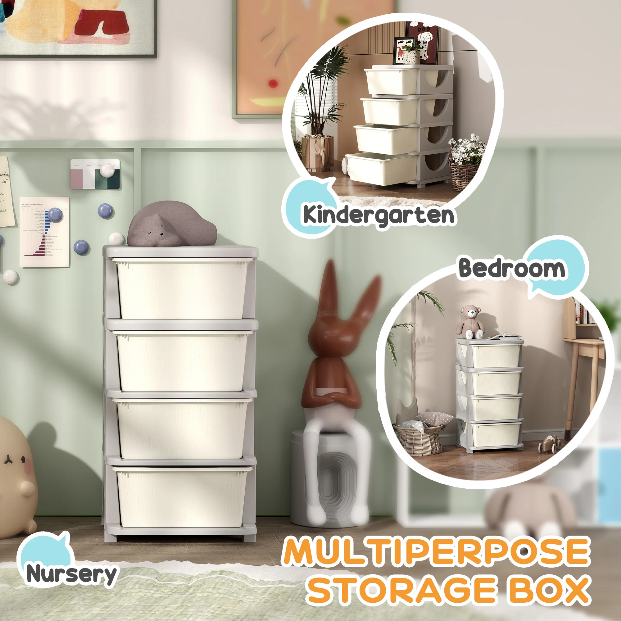 HOMCOM Kids Storage Units With Drawers 4 Tier Chest Dresser Tower - Image 15