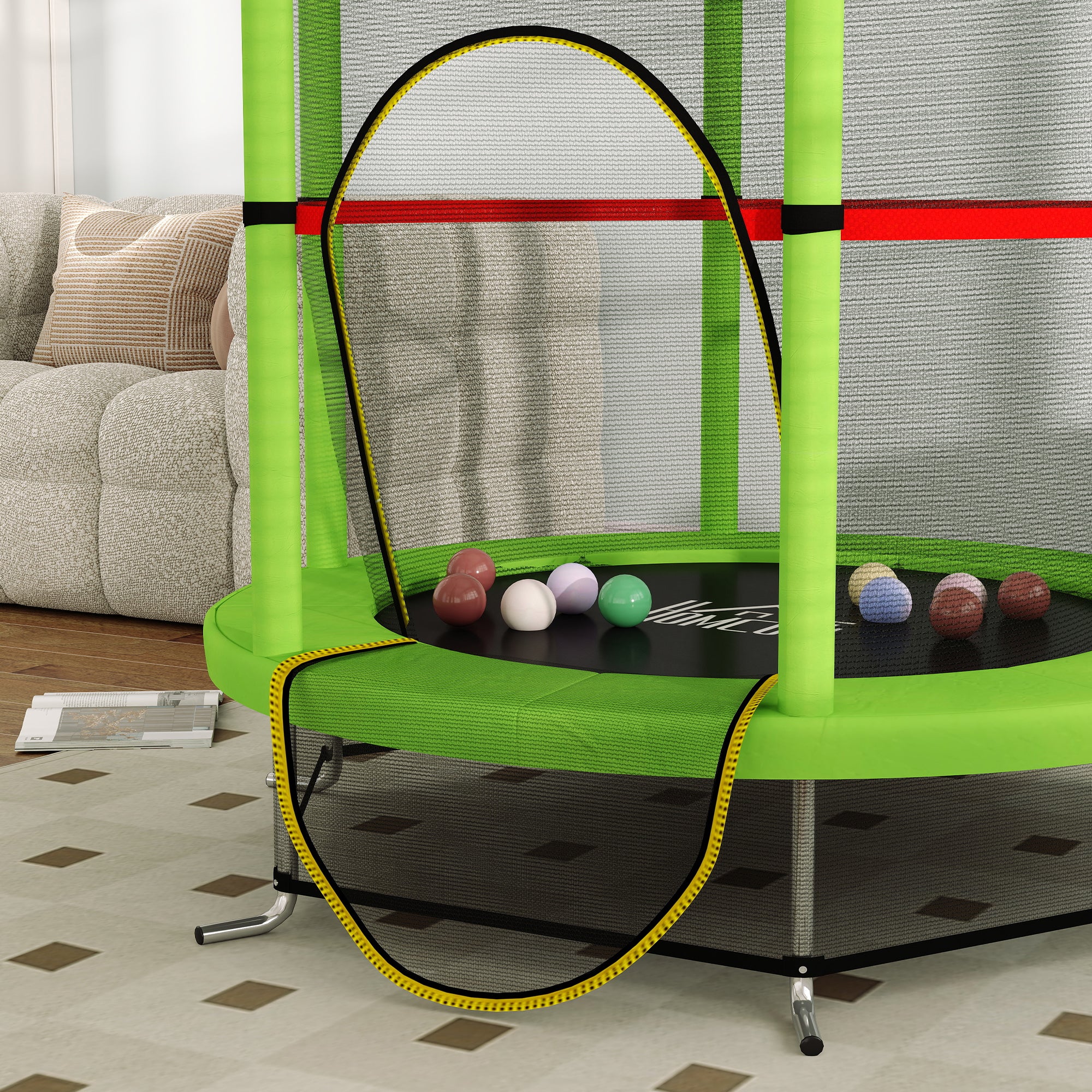 HOMCOM Kids Trampoline Mini Bouncer w/ Enclosure Net for 3-6 Years Green - Image 9