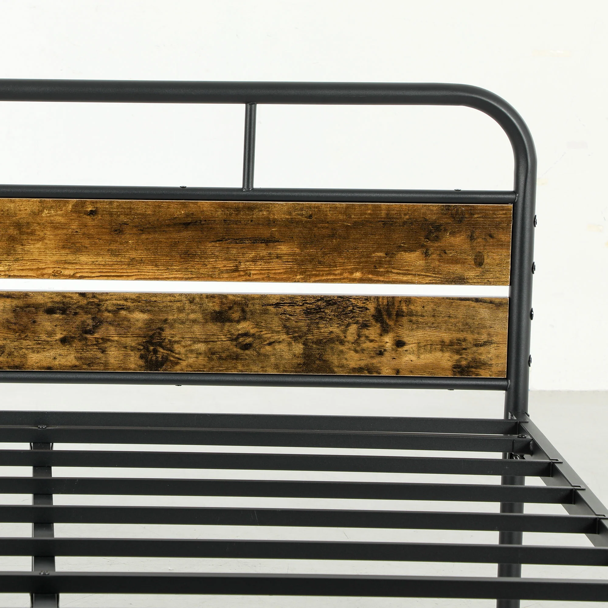 HOMCOM King Bed Frame With Headboard, No Box Spring Needed, Rustic Brown - Image 9