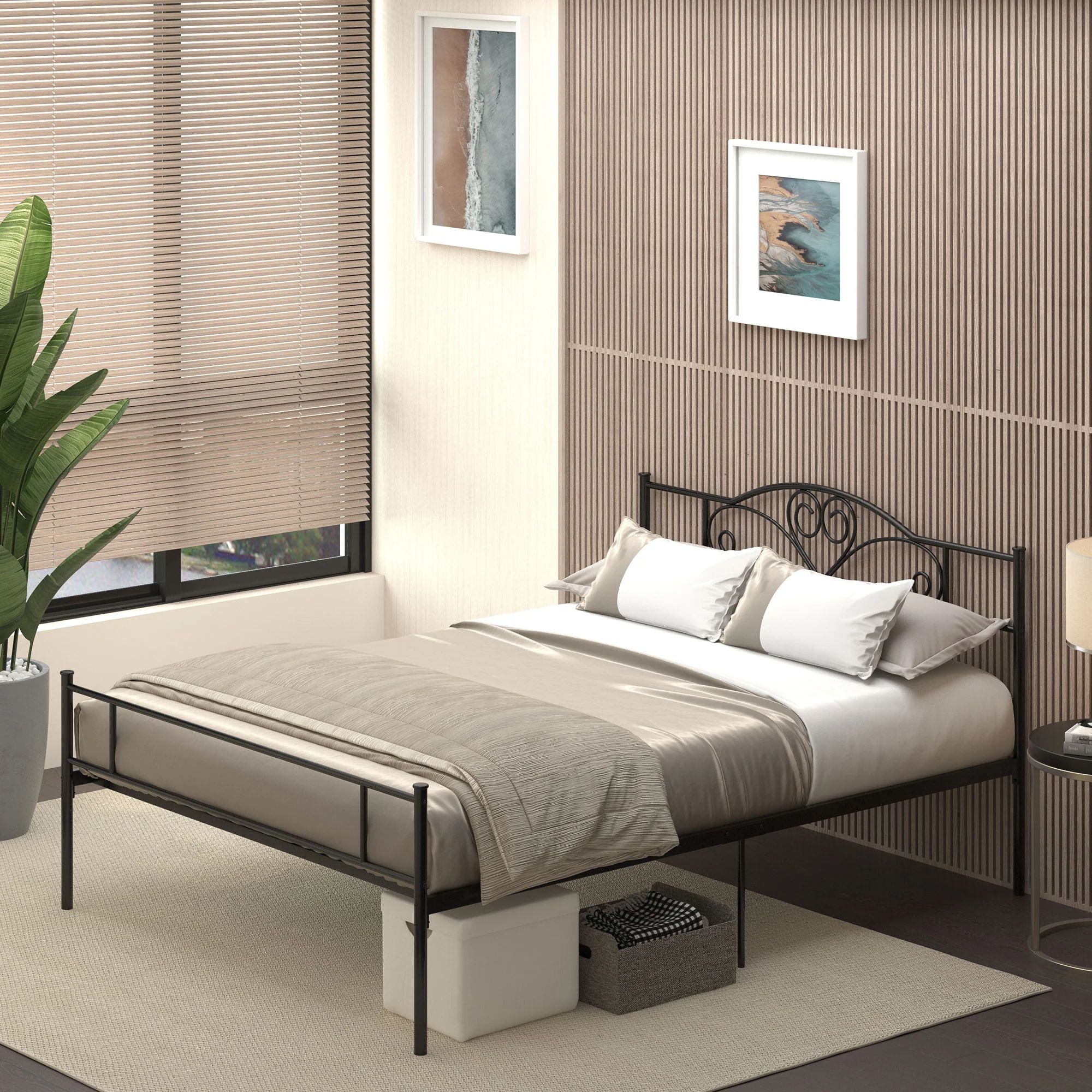 HOMCOM King Metal Bed Frame w/ Headboard and Footboard, 31cm Under-bed Space - Image 2