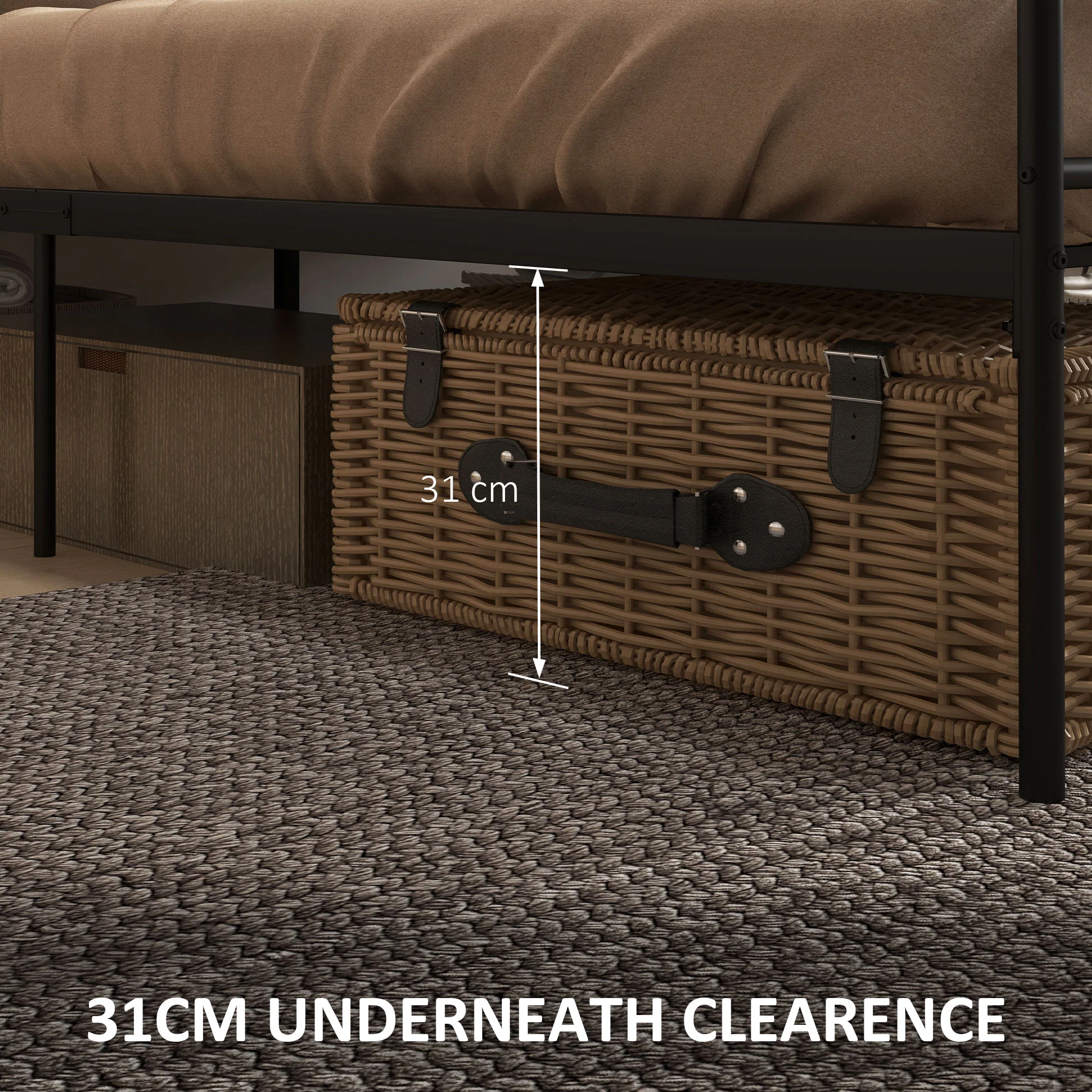 HOMCOM King Metal Bed Frame w/ Headboard and Footboard, 31cm Under-bed Space - Image 3