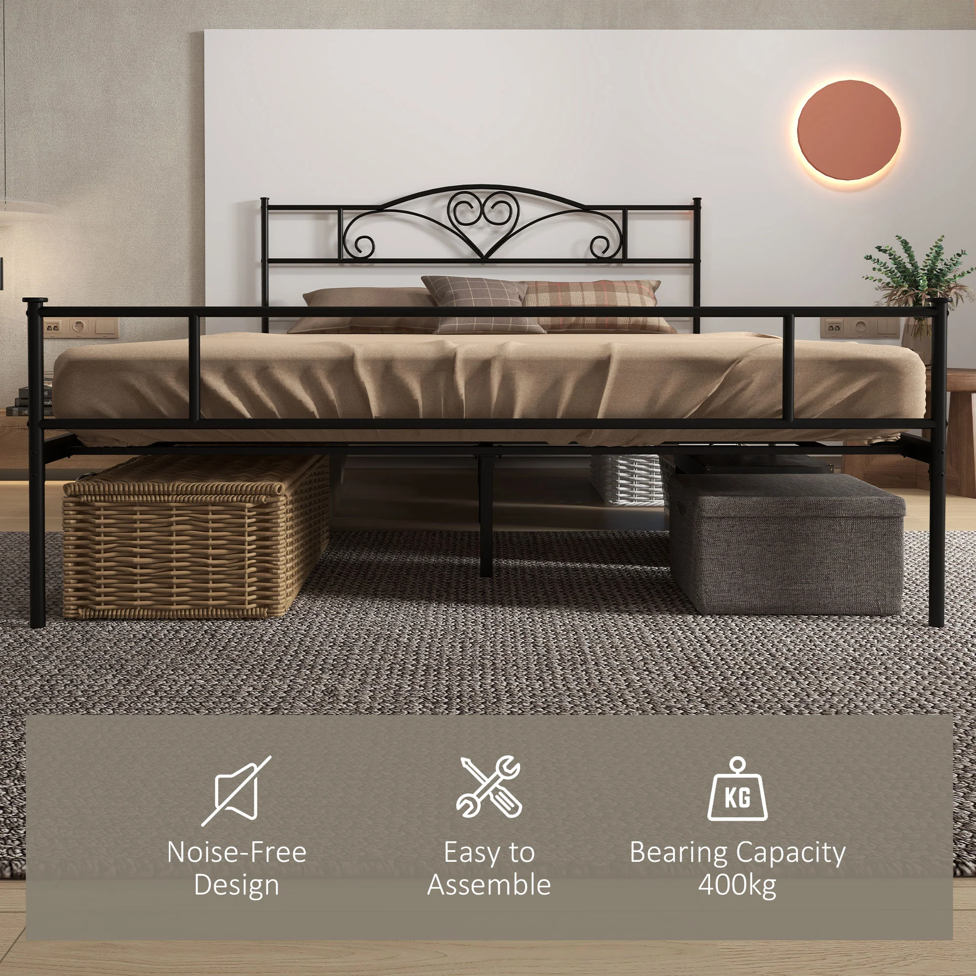 HOMCOM King Metal Bed Frame w/ Headboard and Footboard, 31cm Under-bed Space - Image 4
