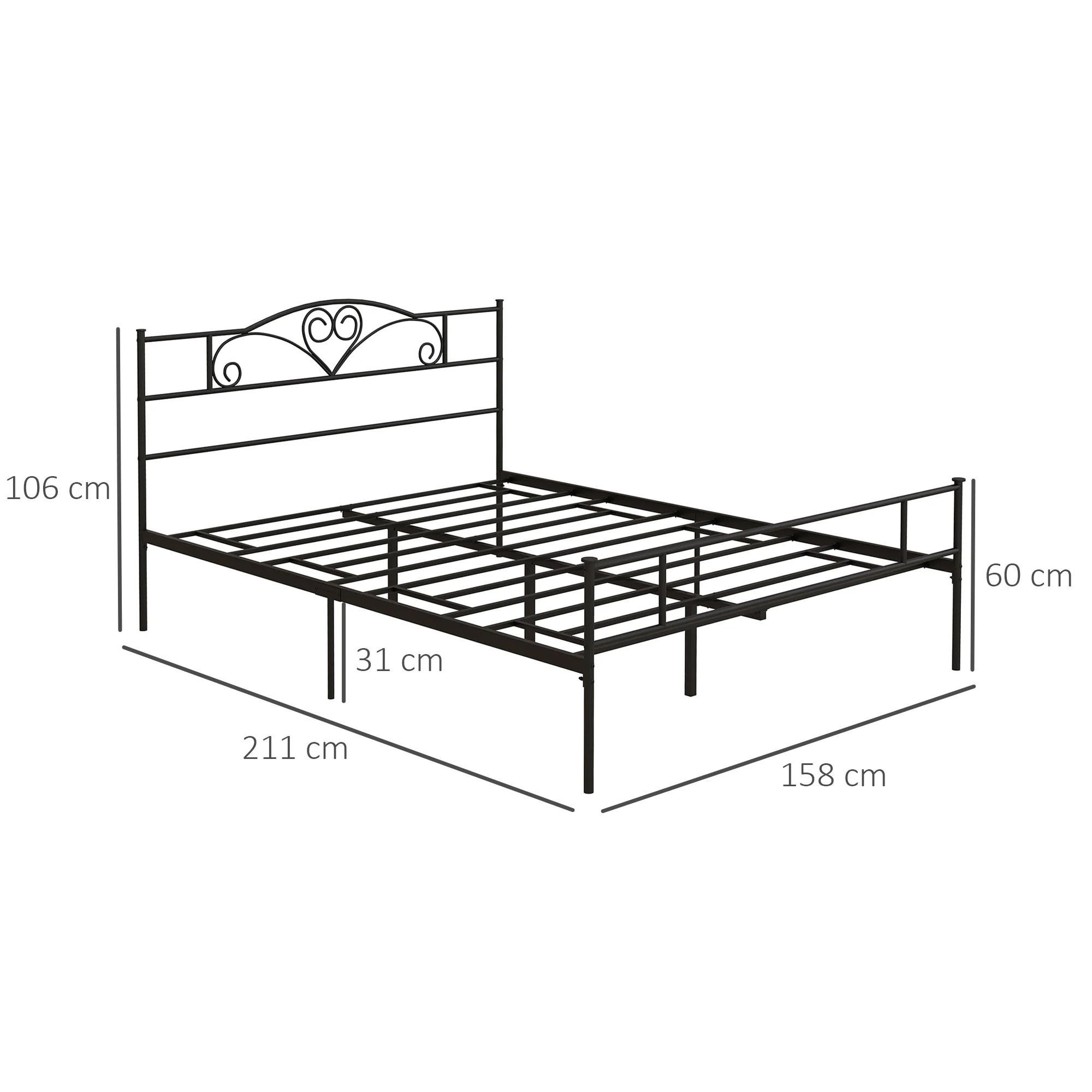 HOMCOM King Metal Bed Frame w/ Headboard and Footboard, 31cm Under-bed Space - Image 5