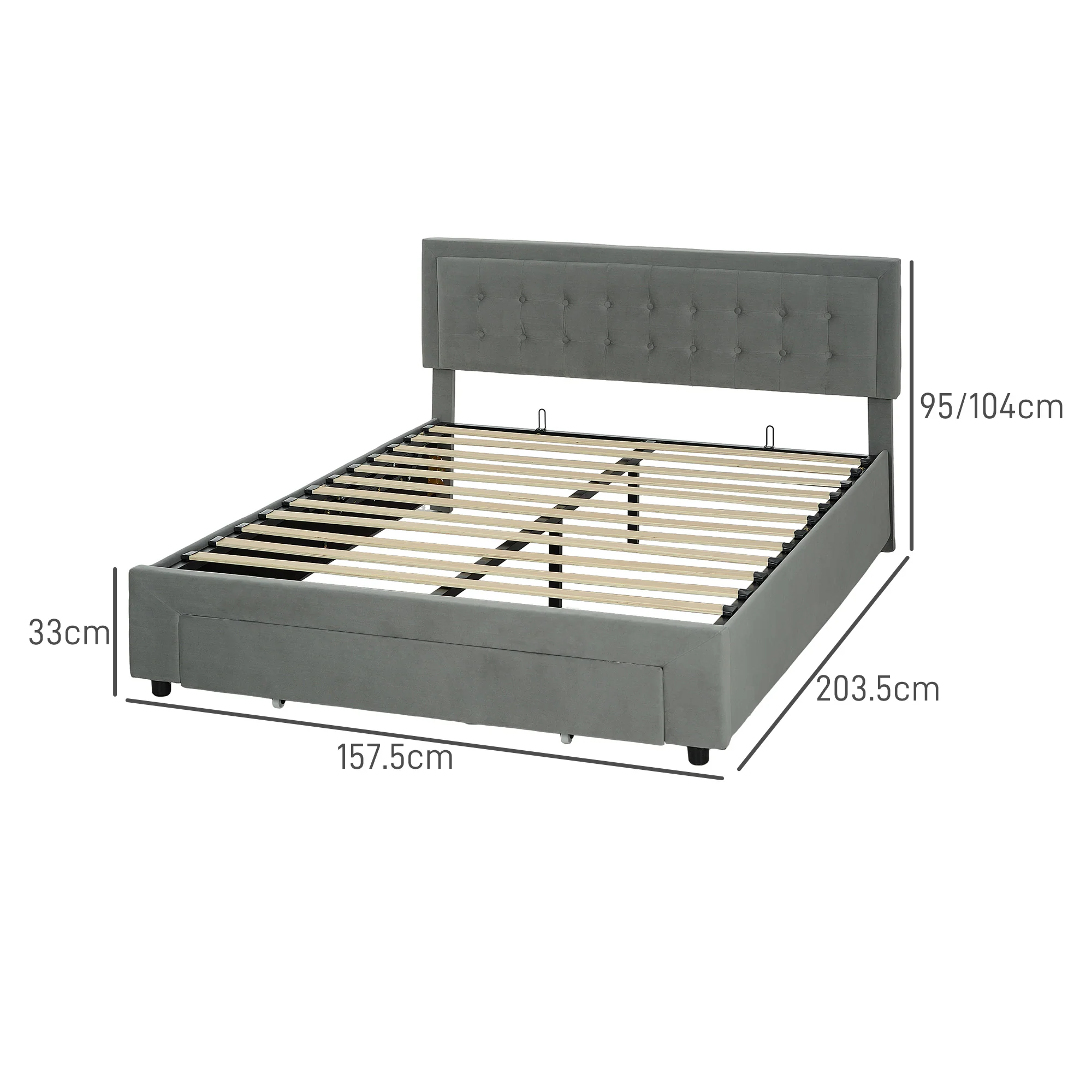 HOMCOM King Size Bed Frame With Storage And Adjustable Velvet Headboard - Image 5