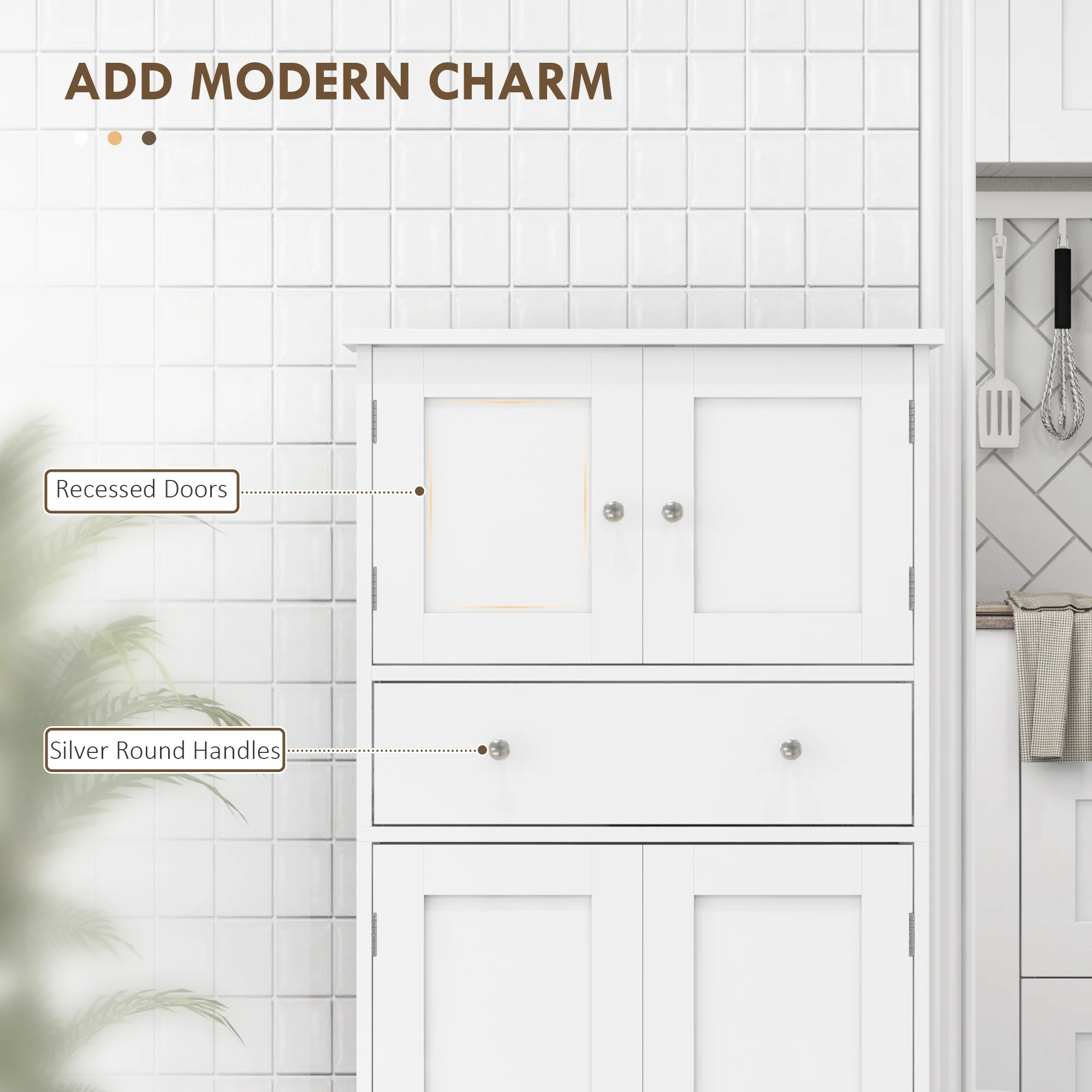 HOMCOM Kitchen Cupboard Kitchen Cabinet With Drawer And Adjustable Shelf White - Image 3