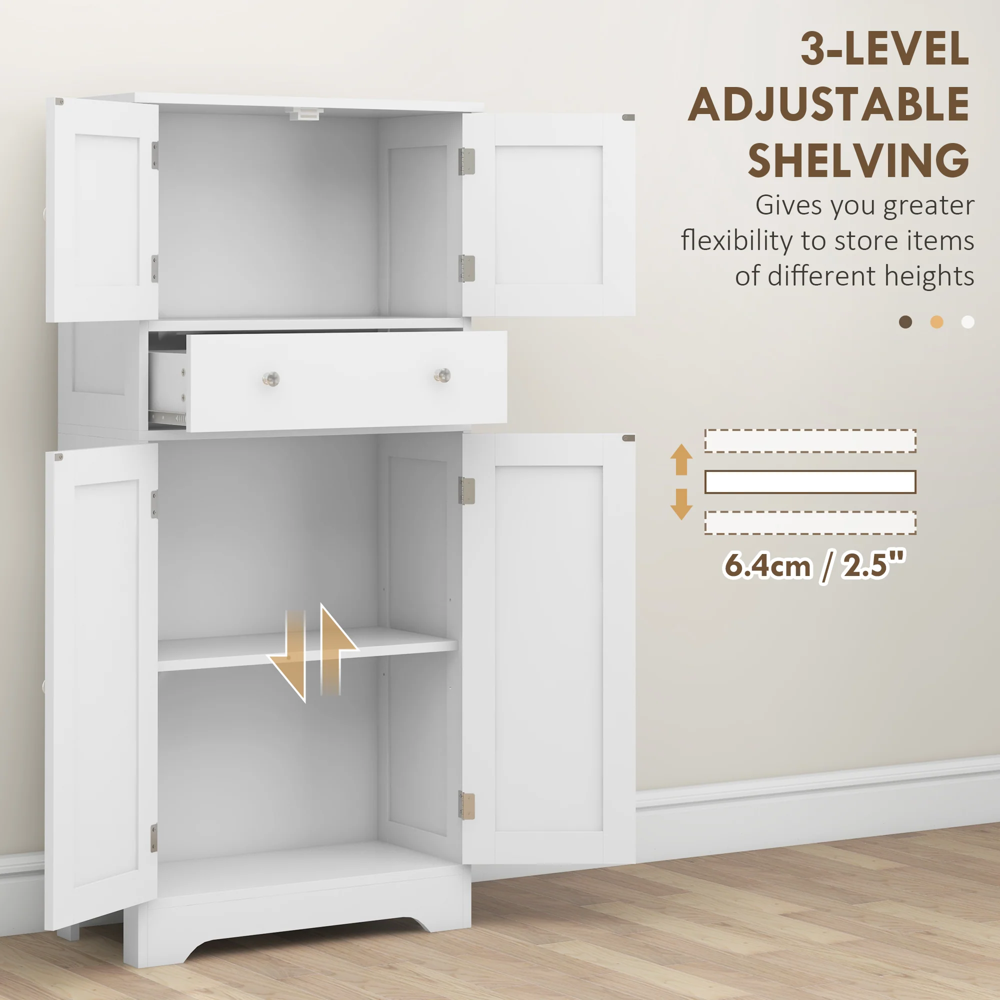 HOMCOM Kitchen Cupboard Kitchen Cabinet With Drawer And Adjustable Shelf White - Image 6