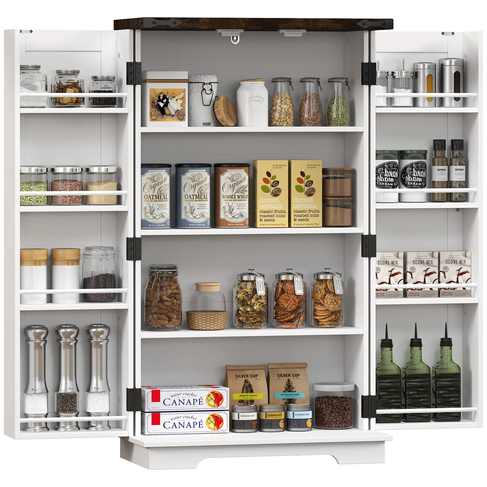 HOMCOM Kitchen Cupboard Pantry Cabinet with Adjustable Shelves White