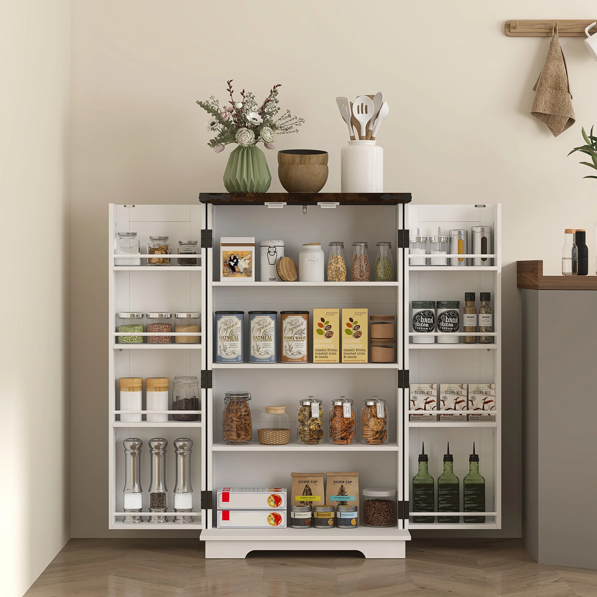 HOMCOM Kitchen Cupboard Pantry Cabinet with Adjustable Shelves White - Image 2