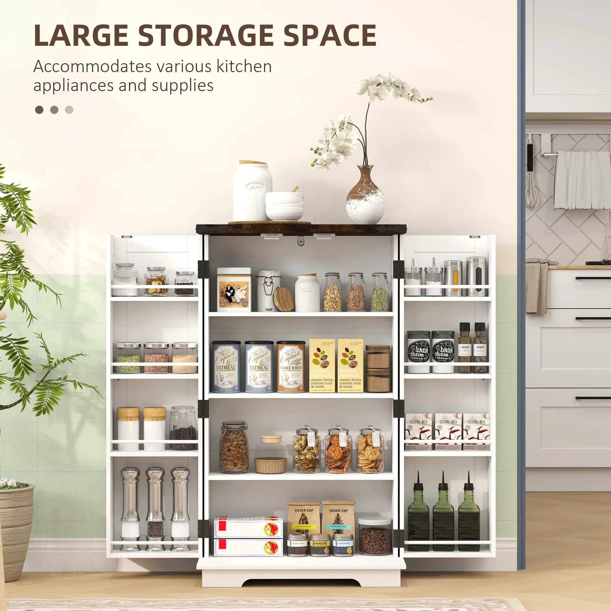 HOMCOM Kitchen Cupboard Pantry Cabinet with Adjustable Shelves White - Image 3