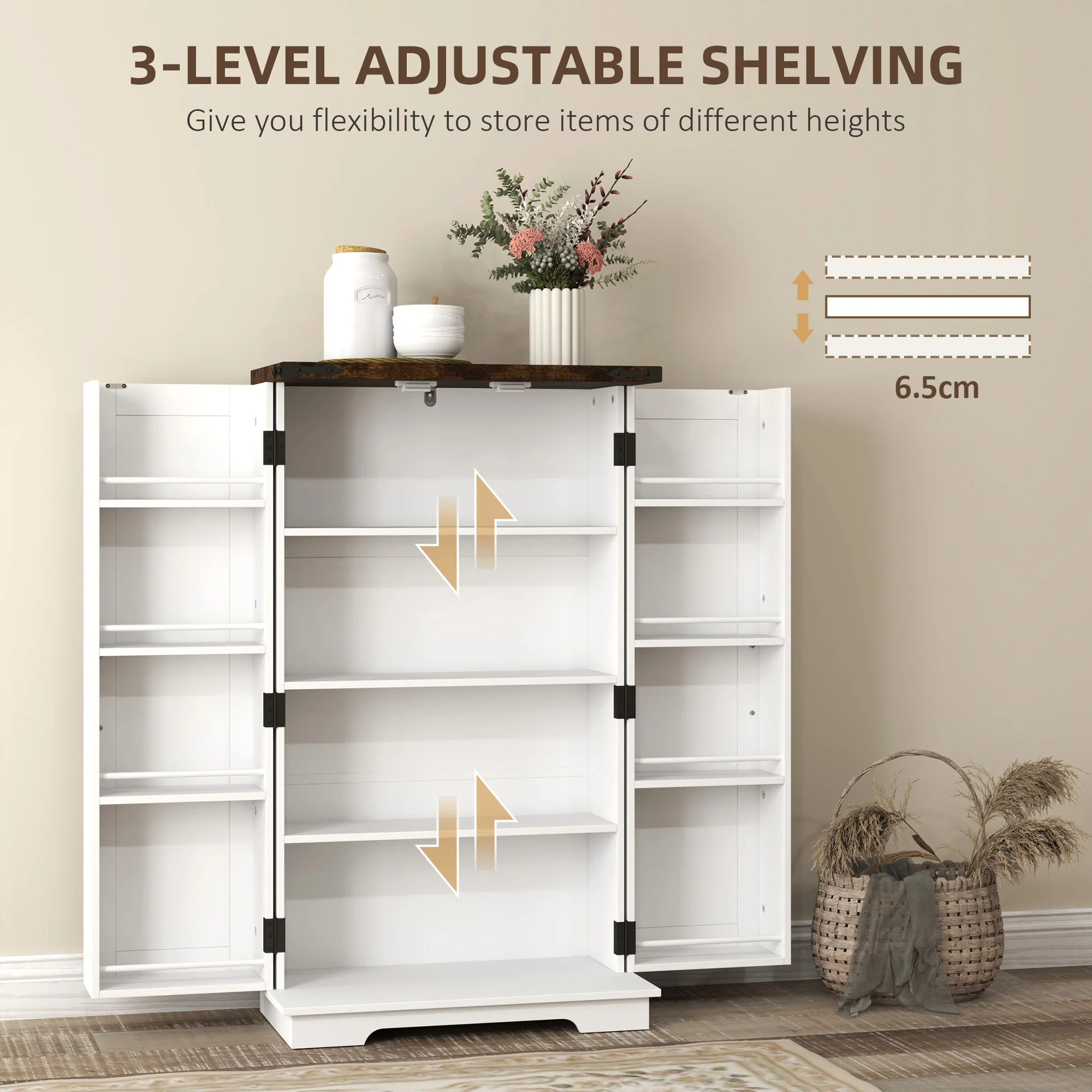 HOMCOM Kitchen Cupboard Pantry Cabinet with Adjustable Shelves White - Image 4