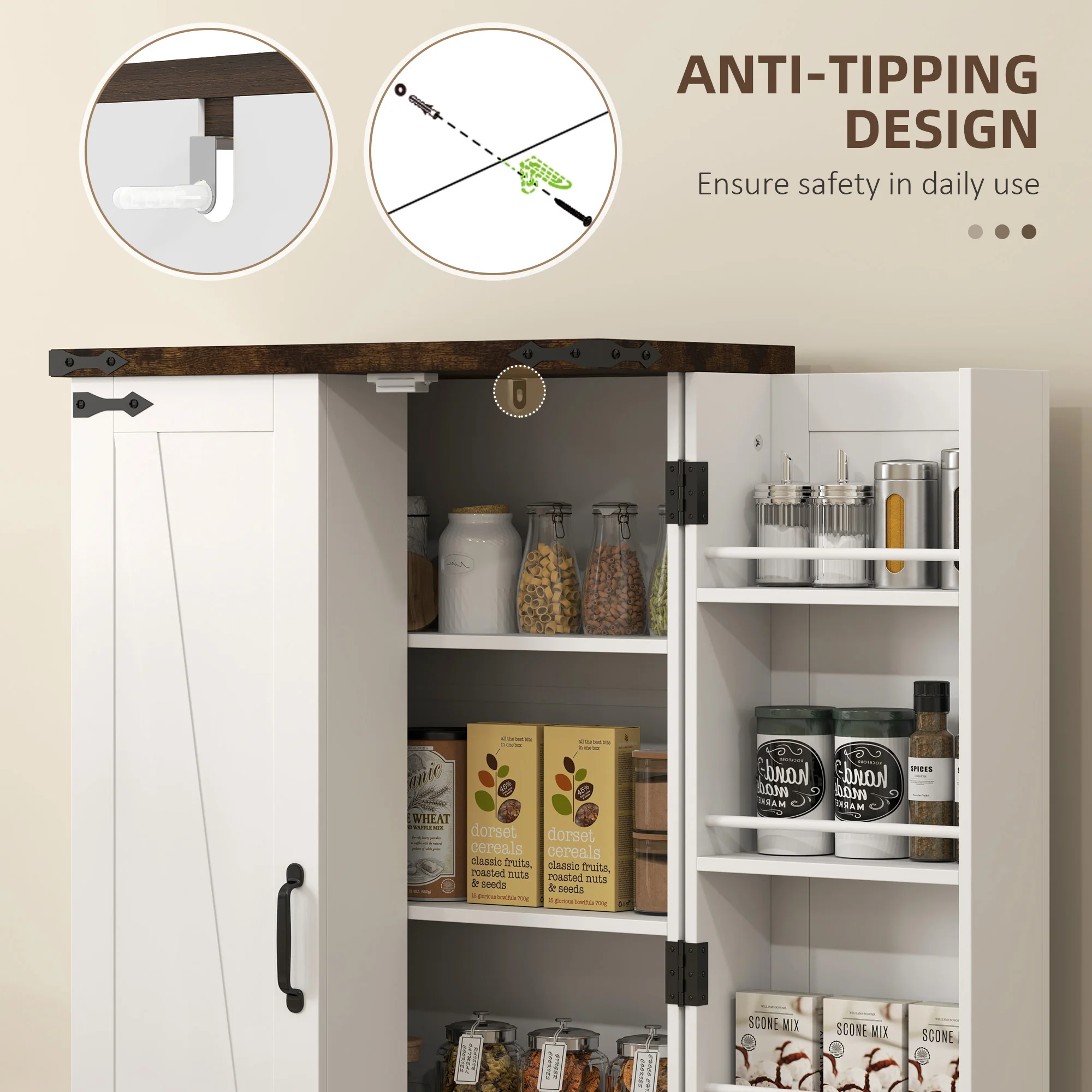 HOMCOM Kitchen Cupboard Pantry Cabinet with Adjustable Shelves White - Image 6
