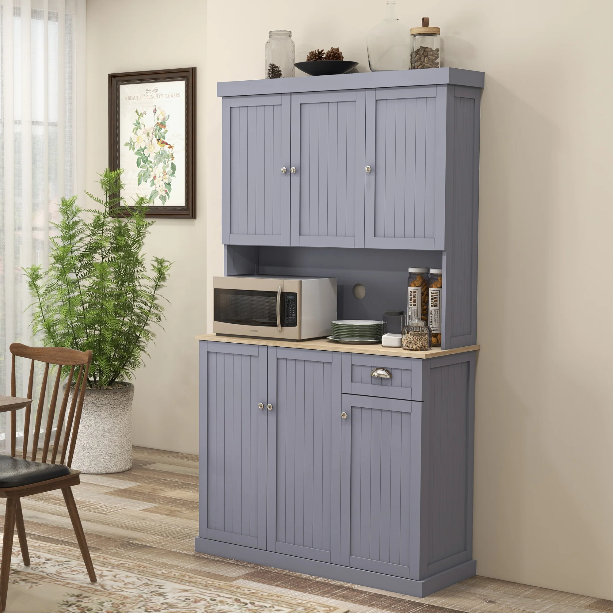 HOMCOM Kitchen Cupboard Storage Cabinet With Adjustable Shelves, Grey - Image 2