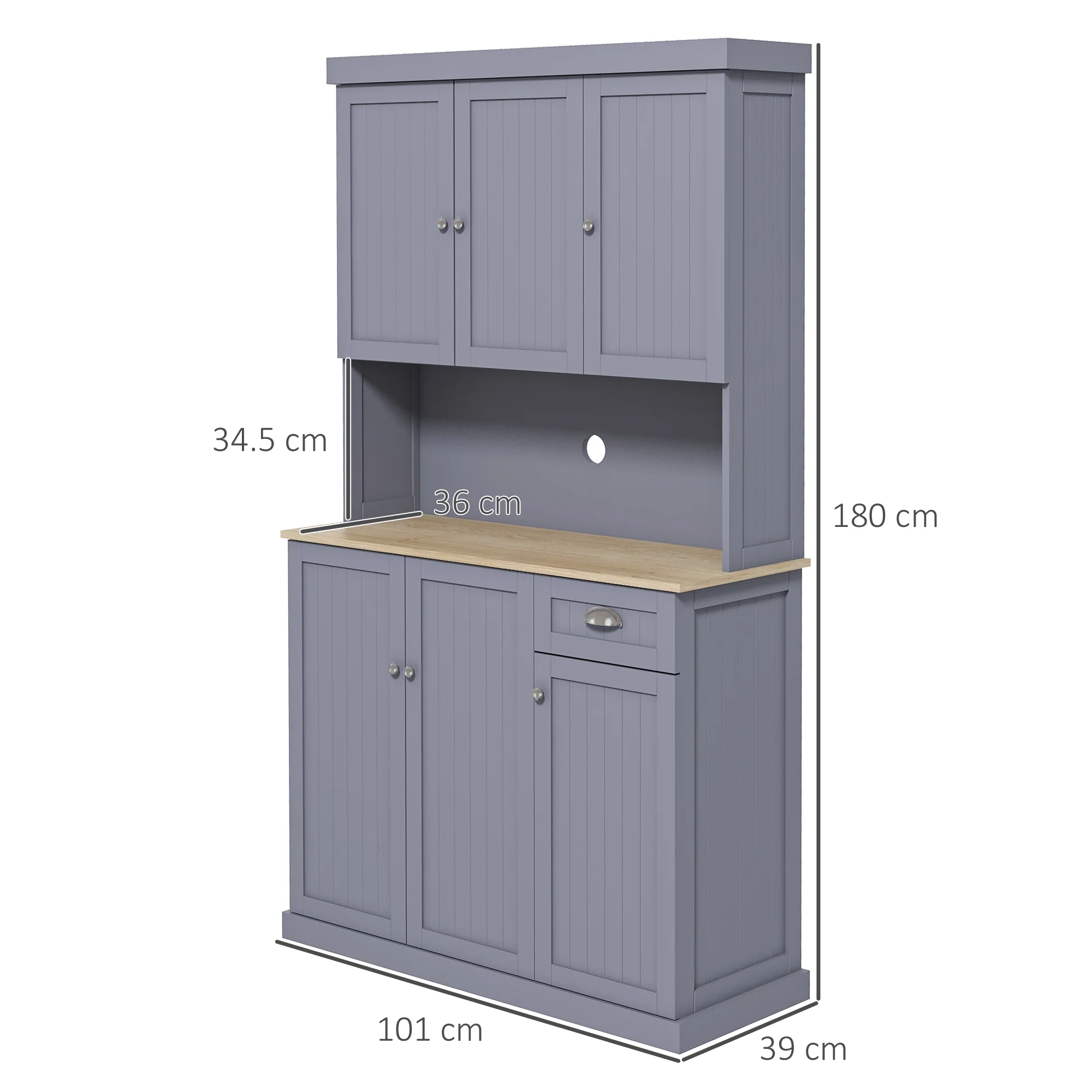 HOMCOM Kitchen Cupboard Storage Cabinet With Adjustable Shelves, Grey - Image 5