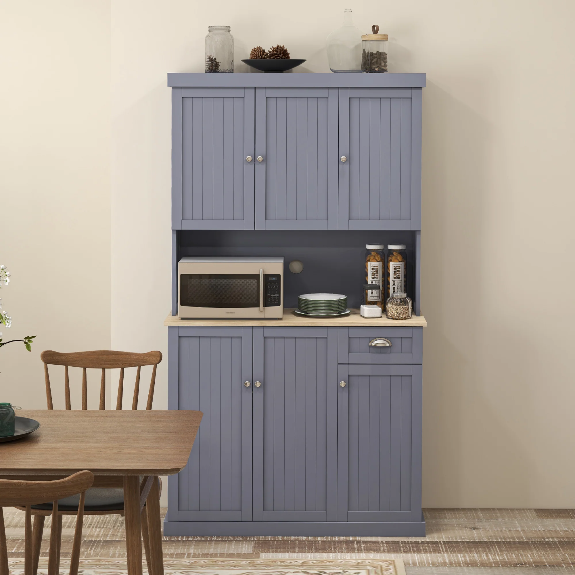 HOMCOM Kitchen Cupboard Storage Cabinet With Adjustable Shelves, Grey - Image 9