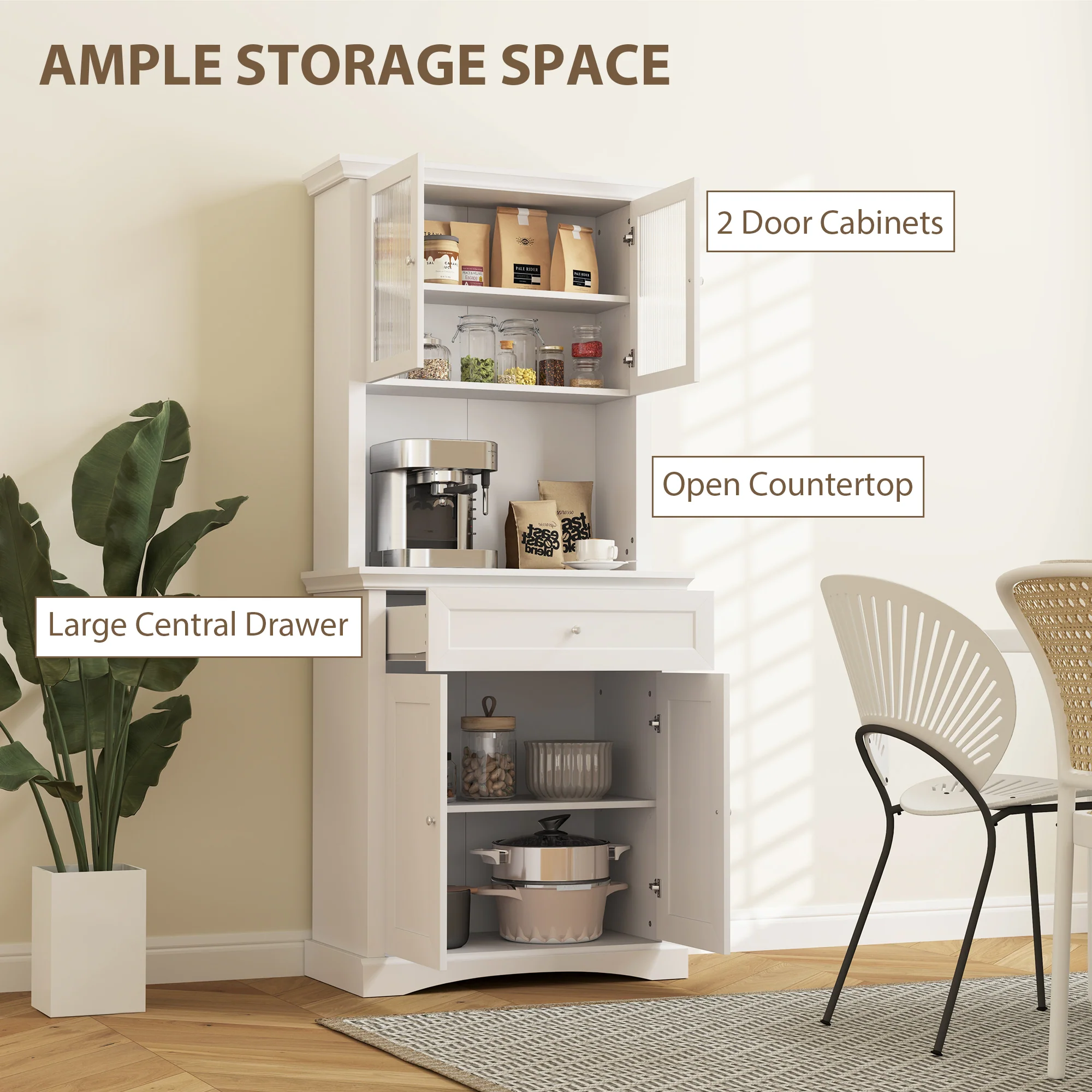 HOMCOM Kitchen Cupboard Storage Cabinet with Drawer, Doors and Shelves, White - Image 3