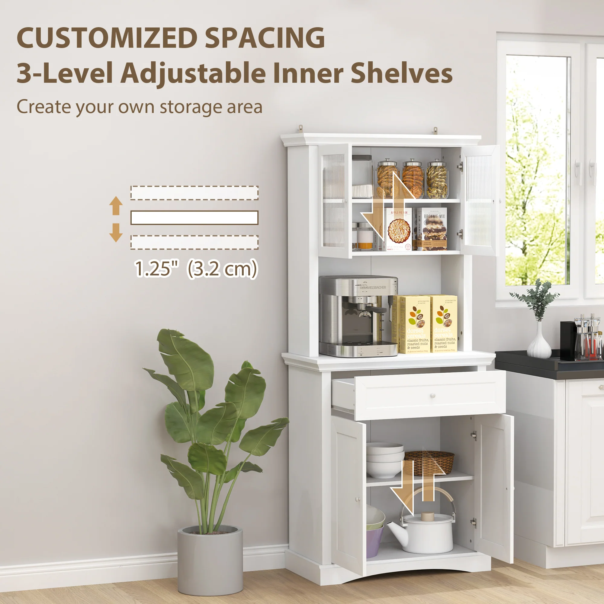 HOMCOM Kitchen Cupboard Storage Cabinet with Drawer, Doors and Shelves, White - Image 4