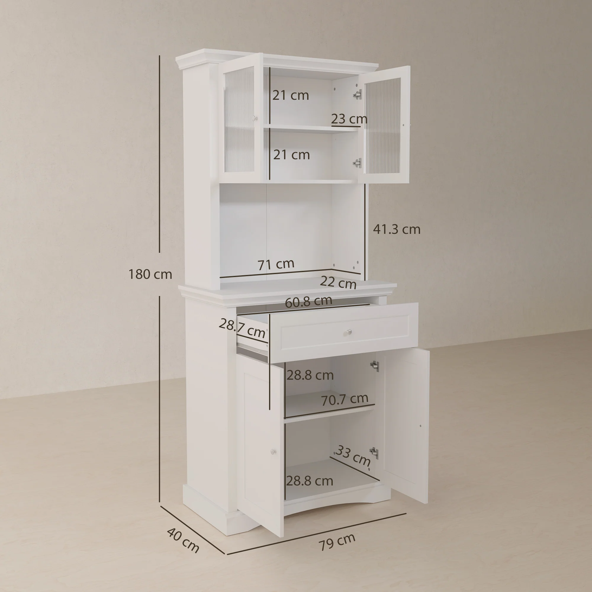 HOMCOM Kitchen Cupboard Storage Cabinet with Drawer, Doors and Shelves, White - Image 5