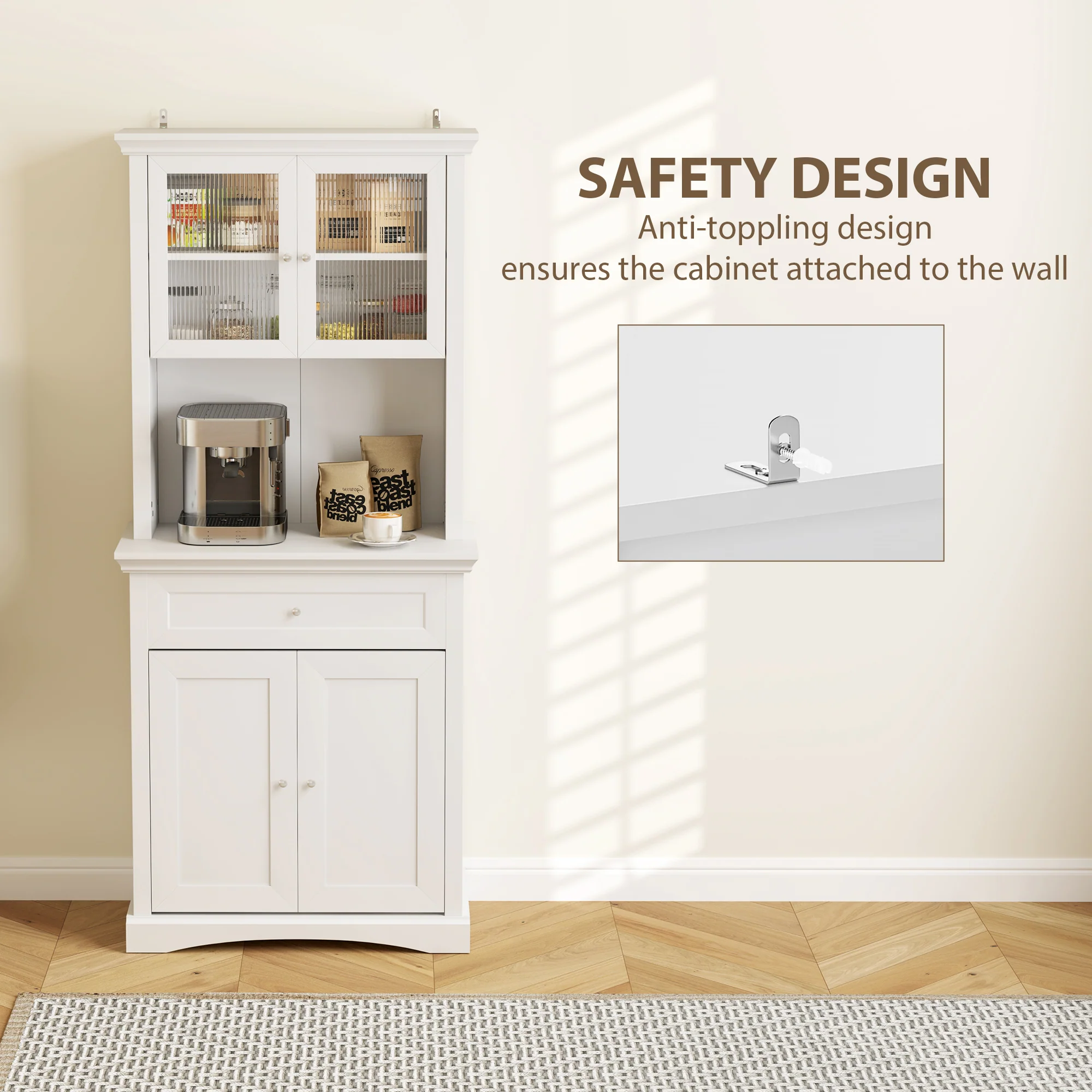 HOMCOM Kitchen Cupboard Storage Cabinet with Drawer, Doors and Shelves, White - Image 7