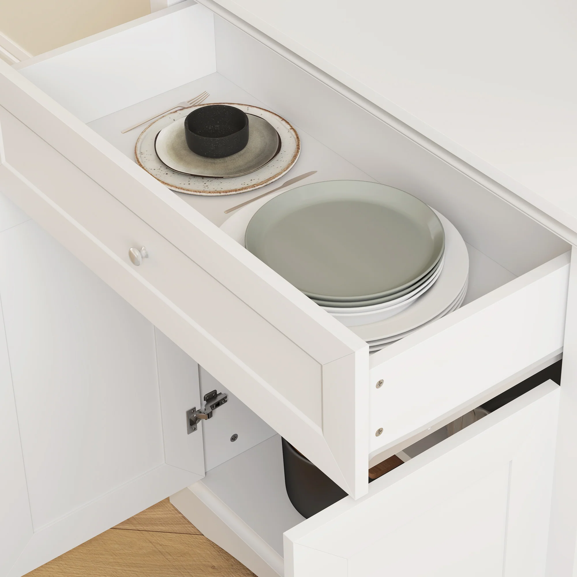 HOMCOM Kitchen Cupboard Storage Cabinet with Drawer, Doors and Shelves, White - Image 9