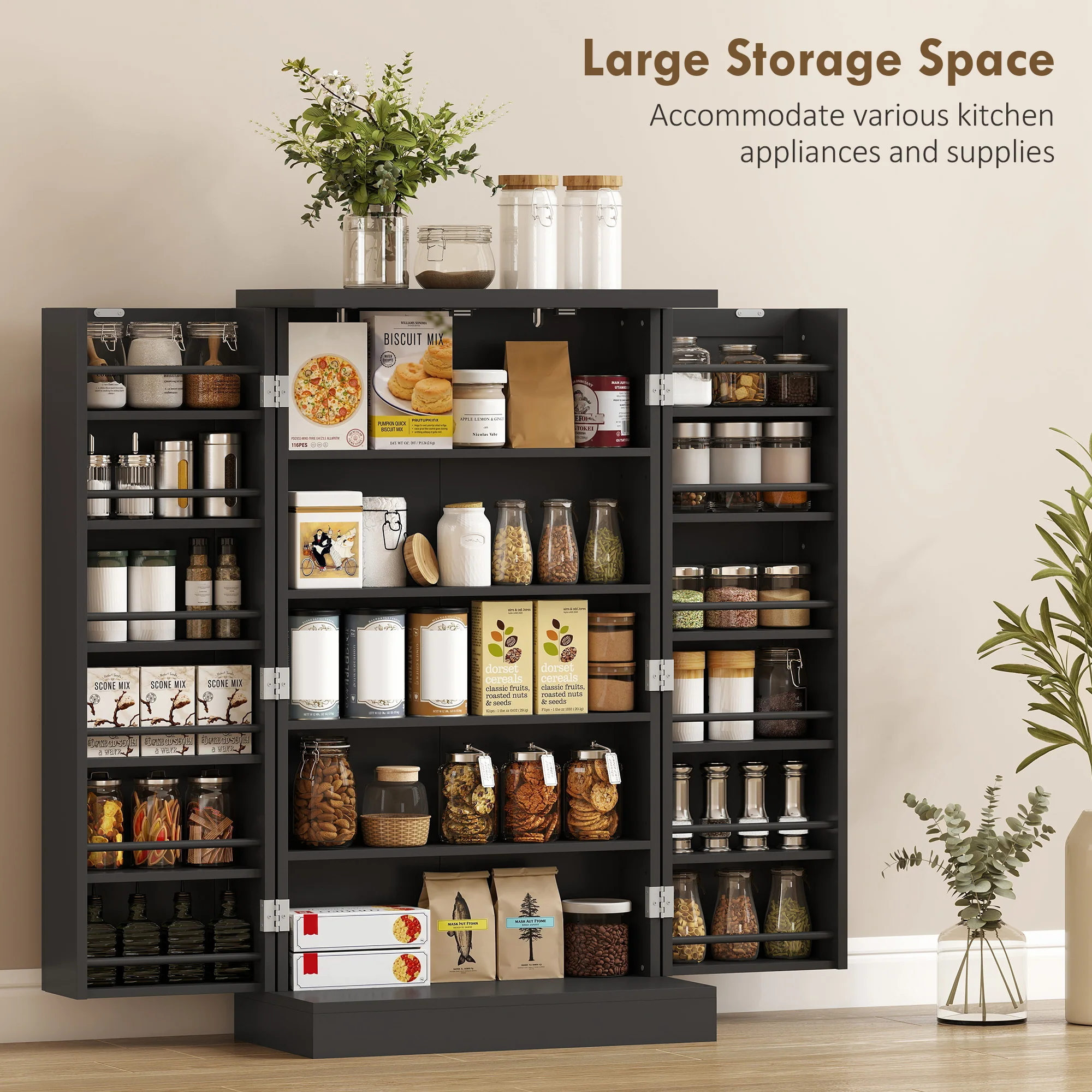 HOMCOM Kitchen Cupboard W/ 5 Tiers, 12 Spice Racks, Kitchen Storage Cabinet - Image 3