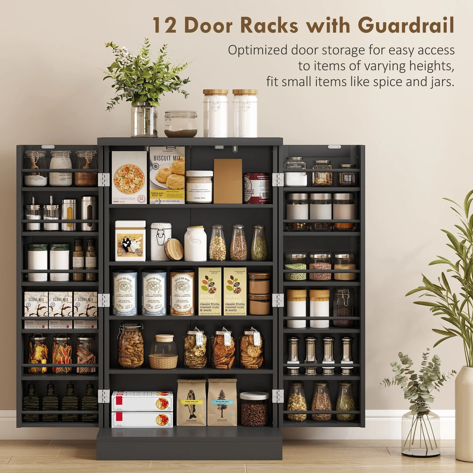 HOMCOM Kitchen Cupboard W/ 5 Tiers, 12 Spice Racks, Kitchen Storage Cabinet - Image 4