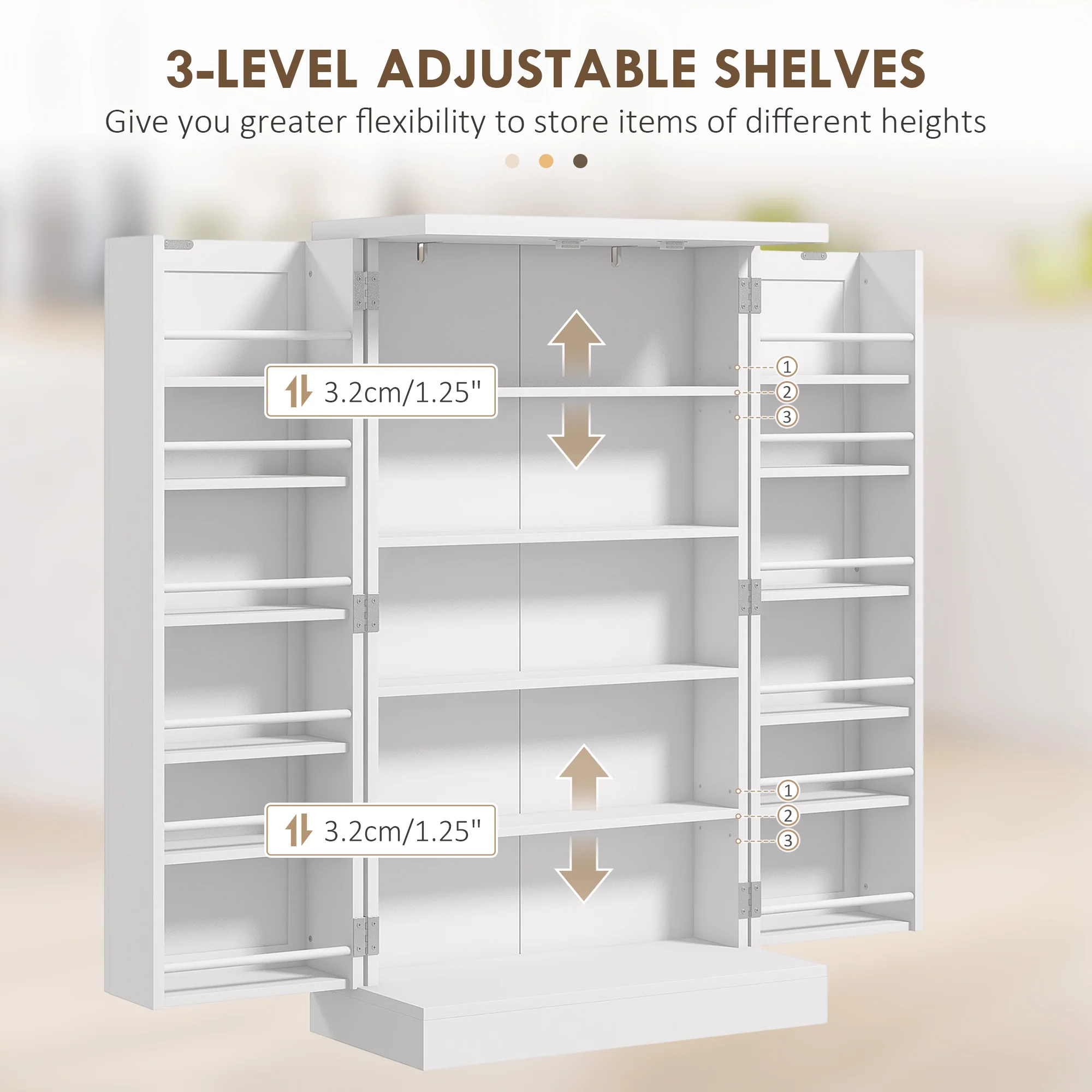 HOMCOM Kitchen Cupboard With Double Doors, 5-Tier Shelf, 12 Spice Racks, White - Image 4