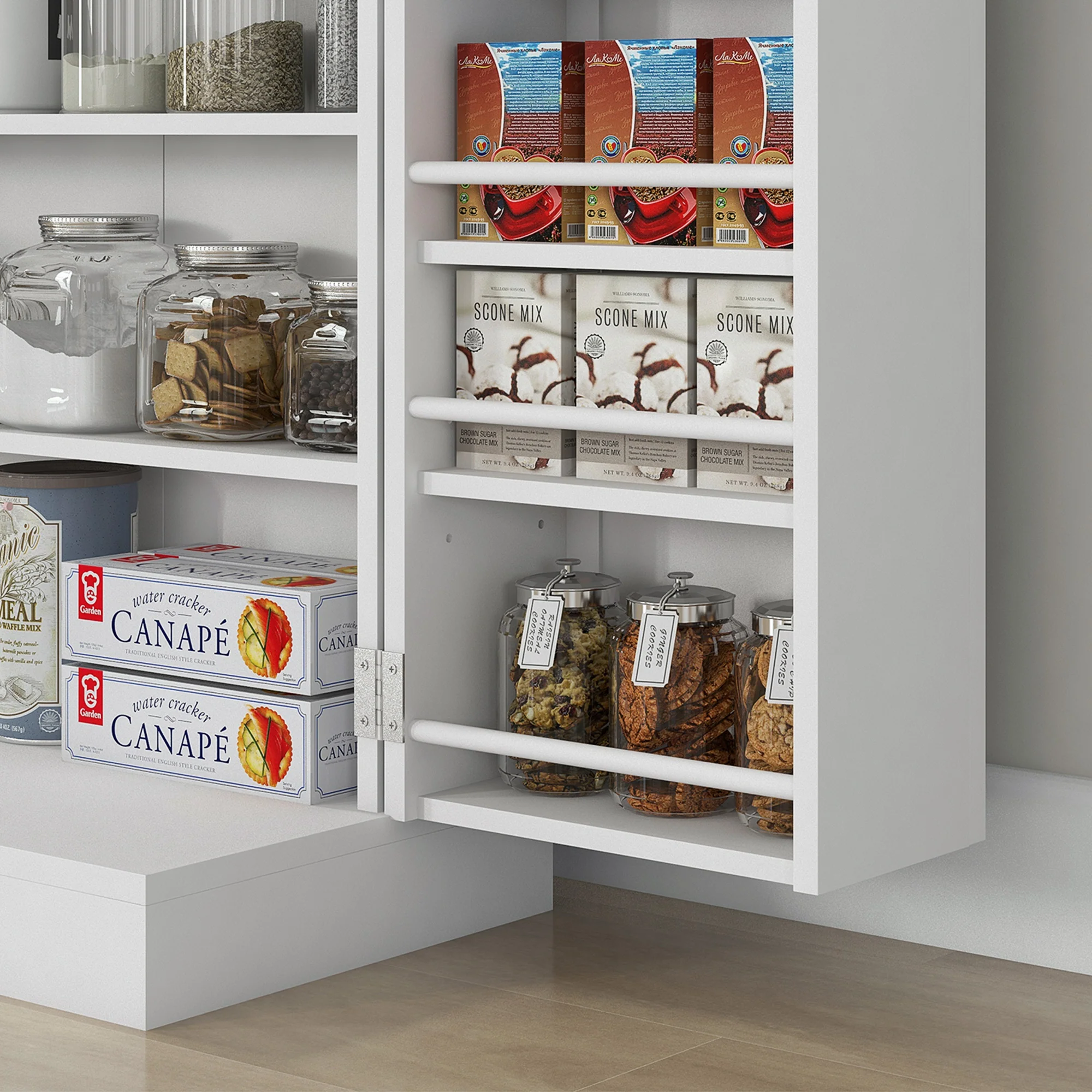HOMCOM Kitchen Cupboard With Double Doors, 5-Tier Shelf, 12 Spice Racks, White - Image 8
