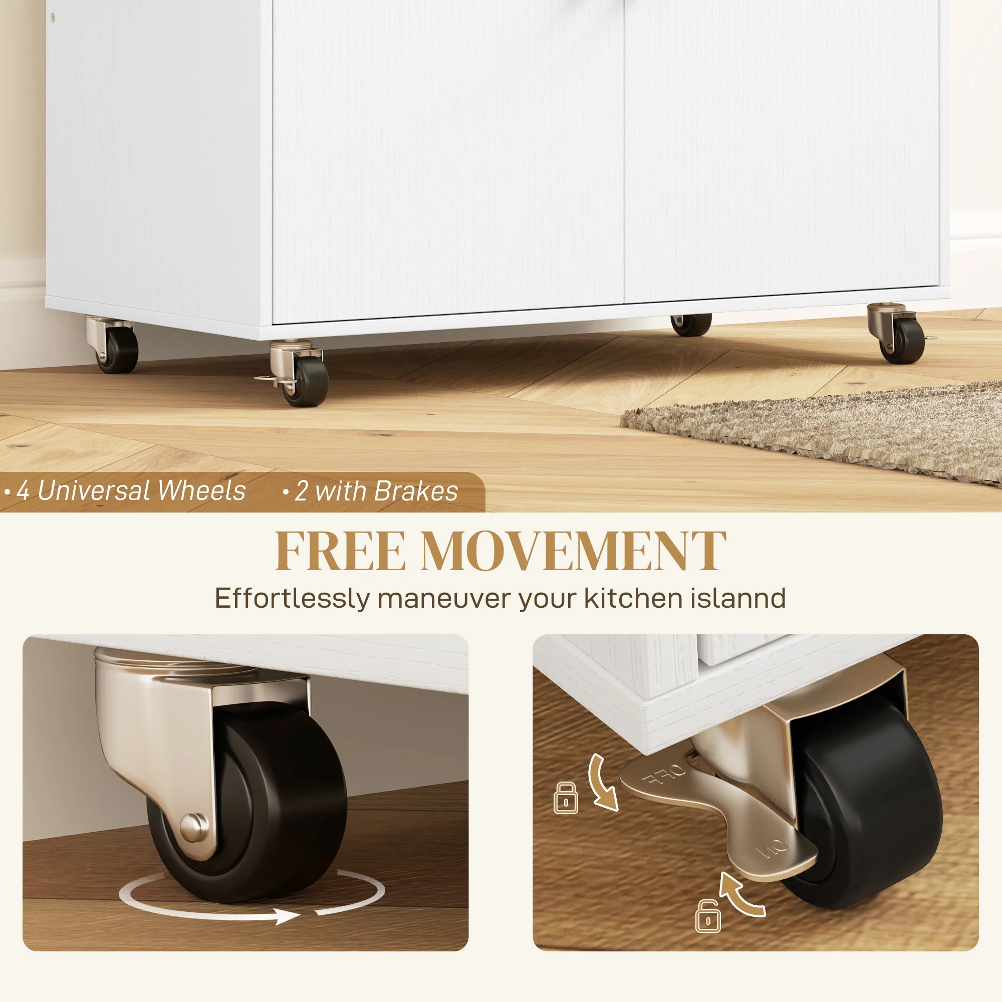 HOMCOM Kitchen Island With Drop Leaf, Rolling Kitchen Storage Trolley, White - Image 7