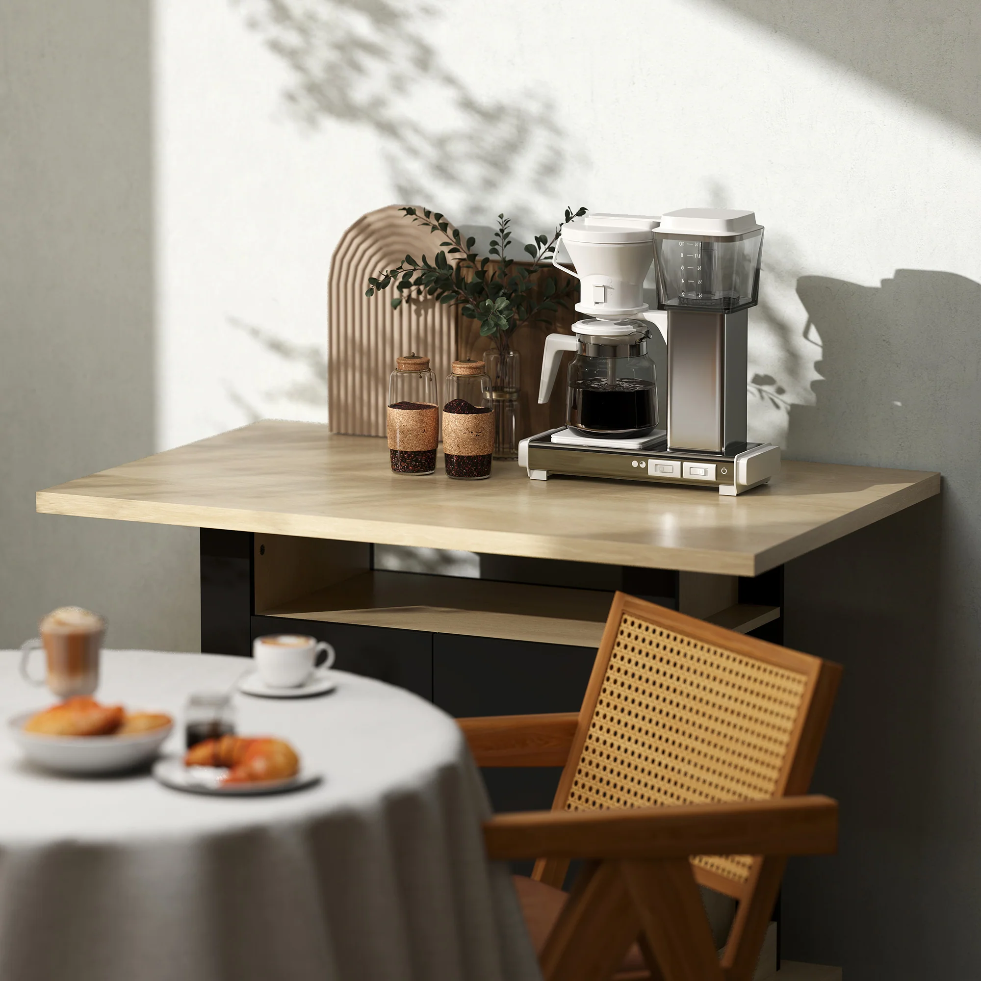 HOMCOM Kitchen Island With Storage Cabinet And Spice Rack, Black & Natural - Image 9