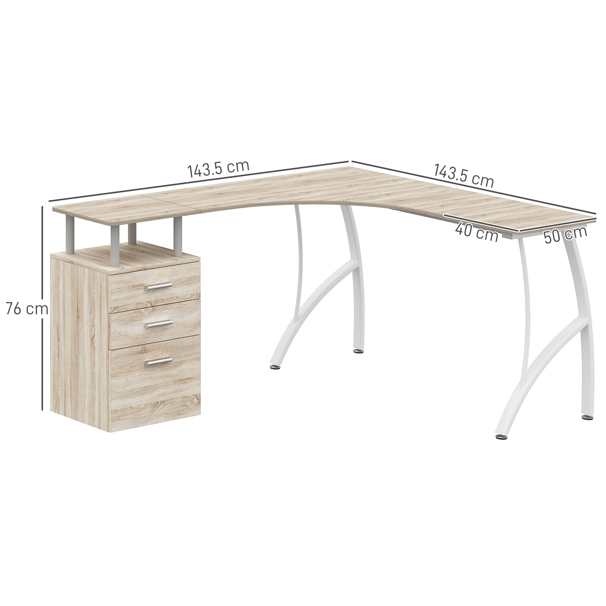 HOMCOM L-Shaped Corner PC Desk Table w/ Drawer Home Office Workstation, Oak - Image 5