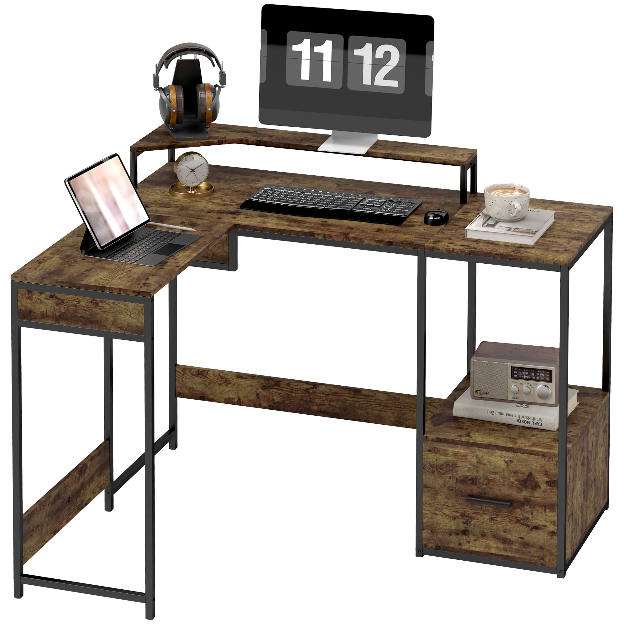 HOMCOM L Shaped Desk, Computer Table With Liftable Desktop - Image 10