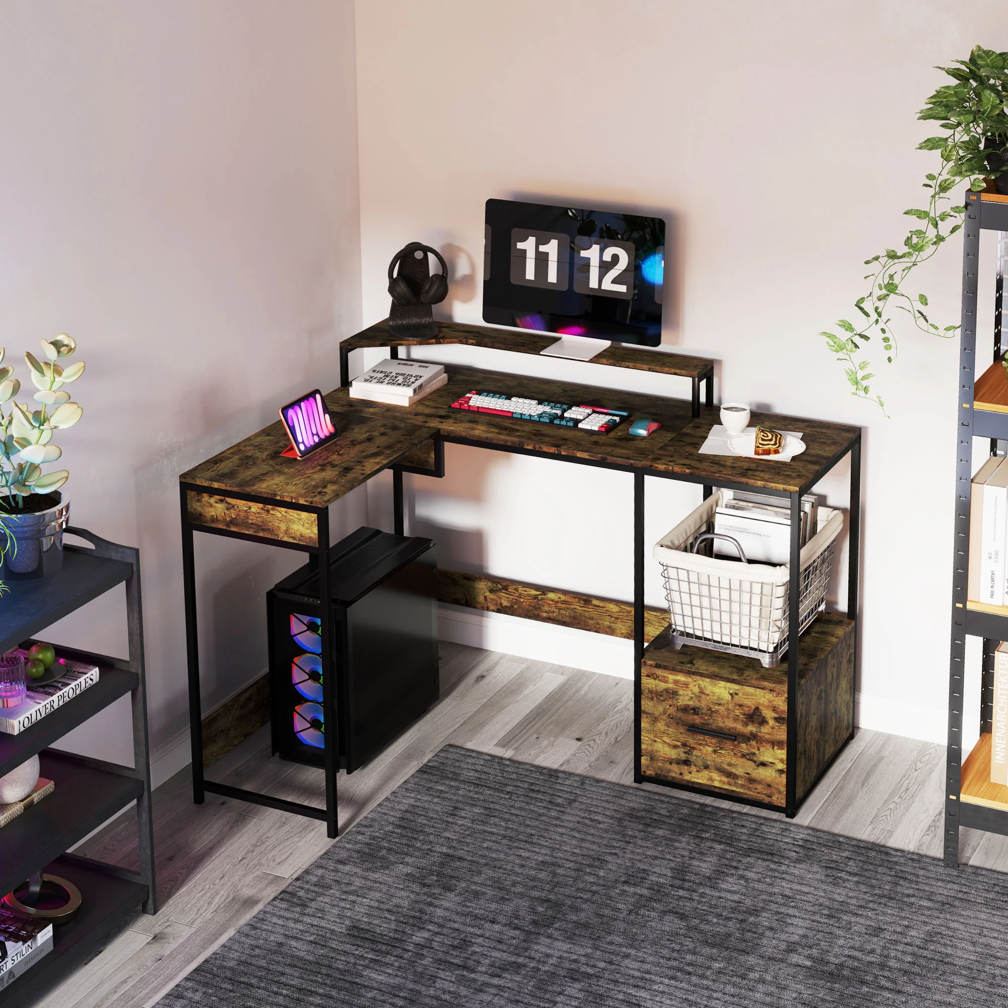 HOMCOM L Shaped Desk, Computer Table With Liftable Desktop - Image 11